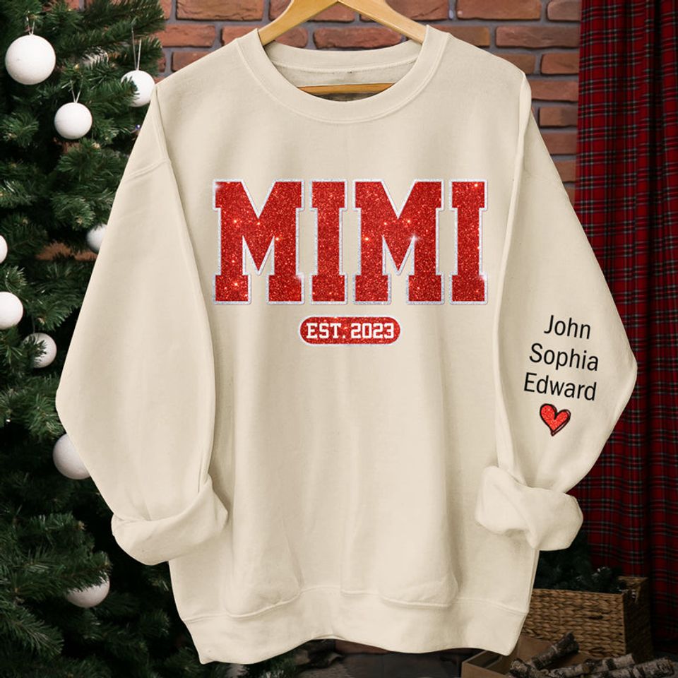 More Over Santa Here Comes Nana - Family Personalized Custom Unisex Sweatshirt With Design On Sleeve - Christmas Gift For Mom, Grandma - Image 3