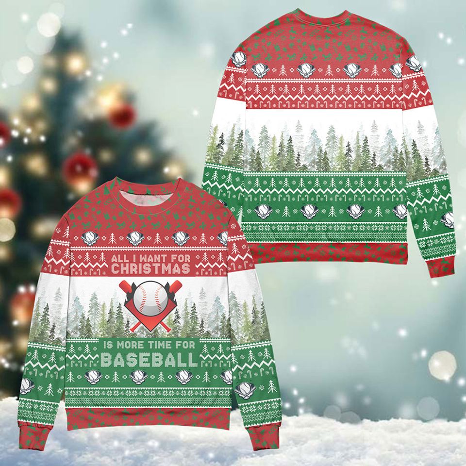 More Time For Baseball Ugly Christmas Sweater Baseball Player Sweatshirt