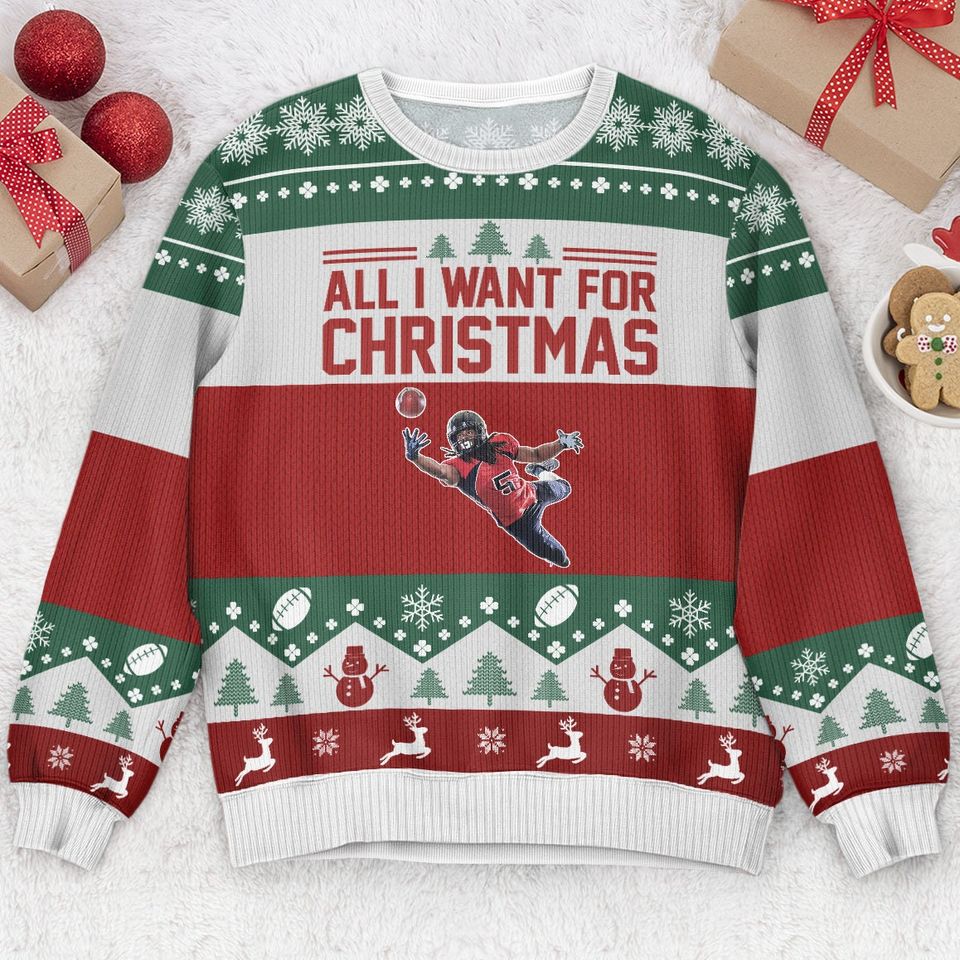 More Time Play Football, Personalized Photo Ugly Sweater, Christmas Football Sweatershirt - Image 4