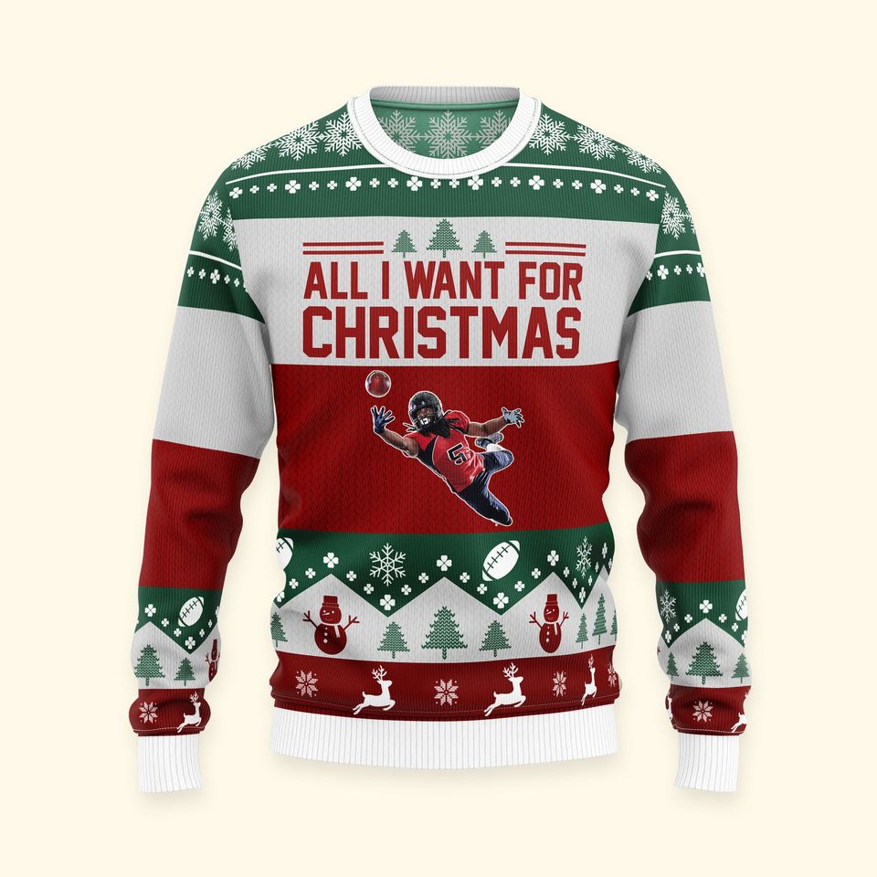 More Time Play Football, Personalized Photo Ugly Sweater, Christmas Football Sweatershirt - Image 8