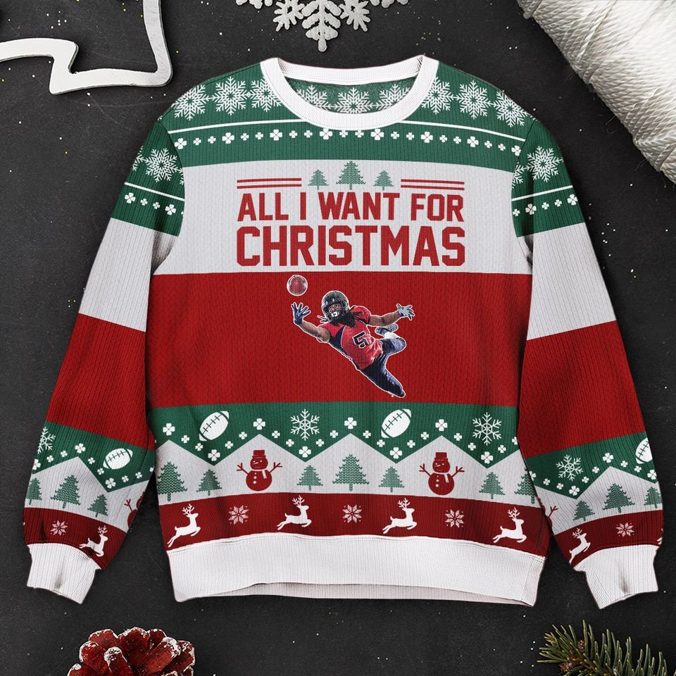 More Time Play Football, Personalized Photo Ugly Sweater, Christmas Football Sweatershirt - Image 6