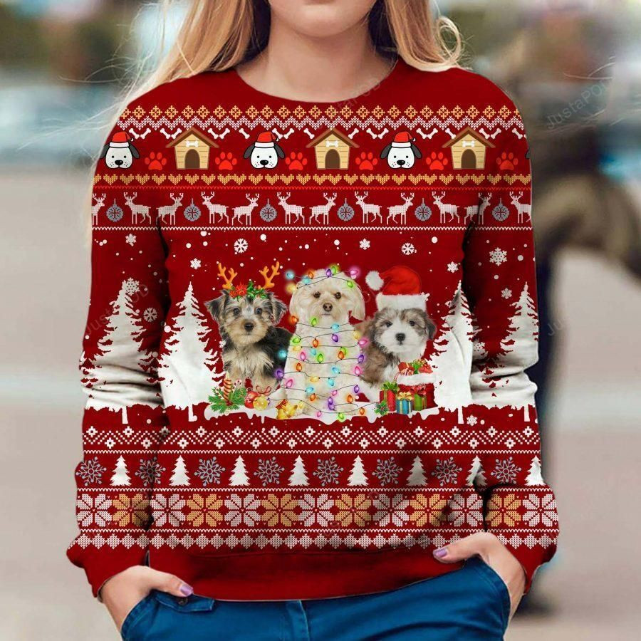 Morkie Ugly Christmas Sweater Adult 3D Funny Matching for family