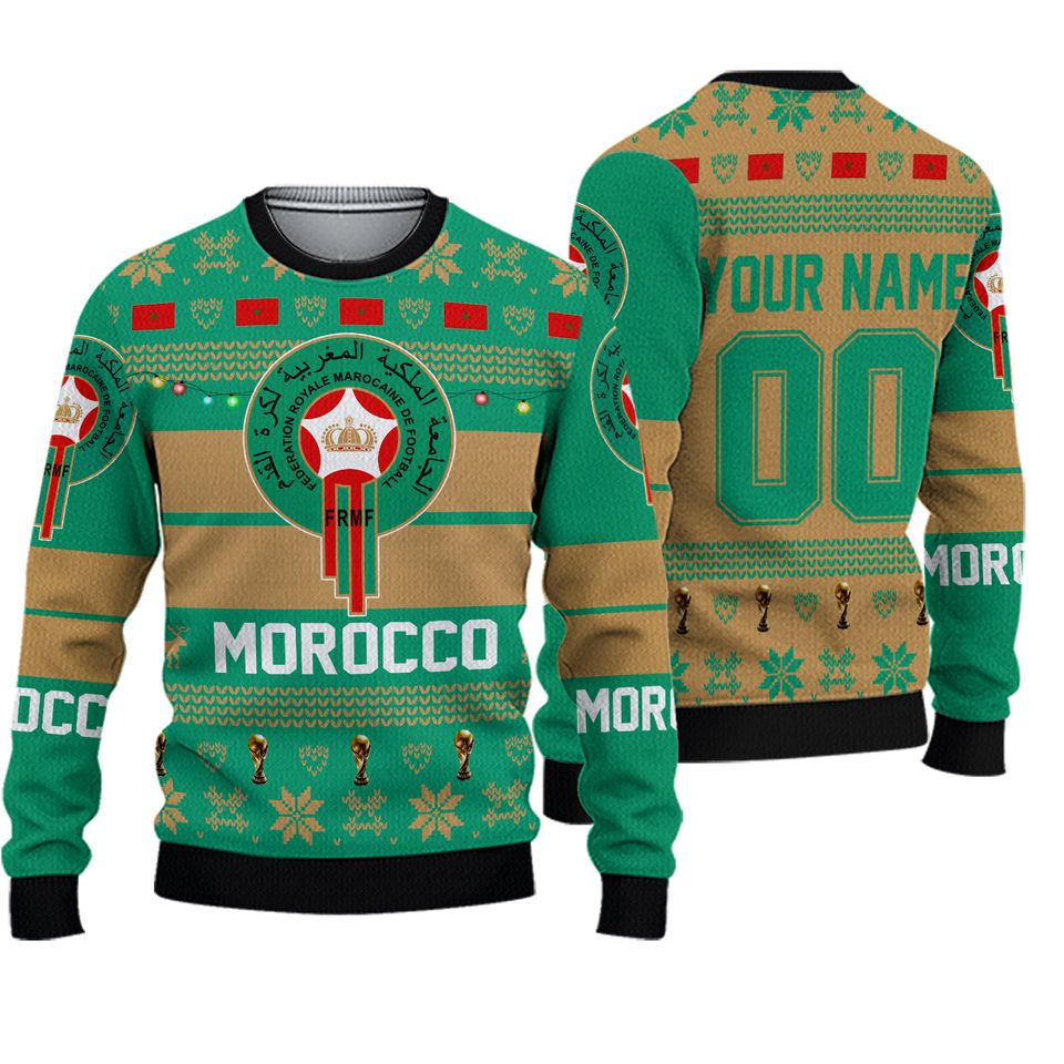 Morocco National Team, Personalized Custom Name Number, Qatar World Cup 2022 3D Sweater