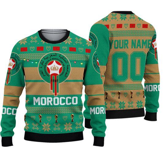 Morocco National Team, Personalized Custom Name Number, Qatar World Cup 2022 3D Sweater - Image 2