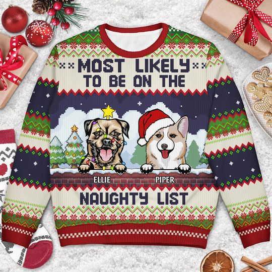 Most Likely To Be On The Naughty List Custom Christmas Pet Lovers Gift Unisex Ugly Sweater - Image 6