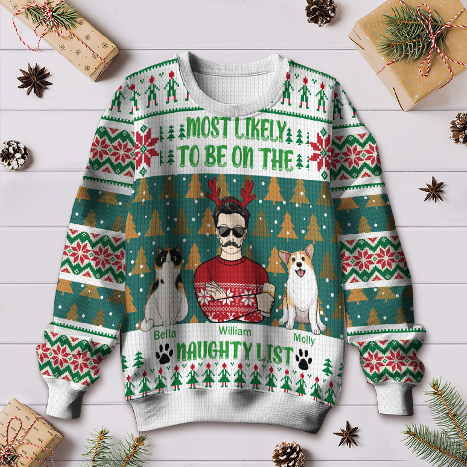 Most Likely To Be On The Naughty List - Personalized Customized Ugly Sweater - Christmas Gift For Pet Lover - Gift For Pet Dad Pet Mom - Image 2