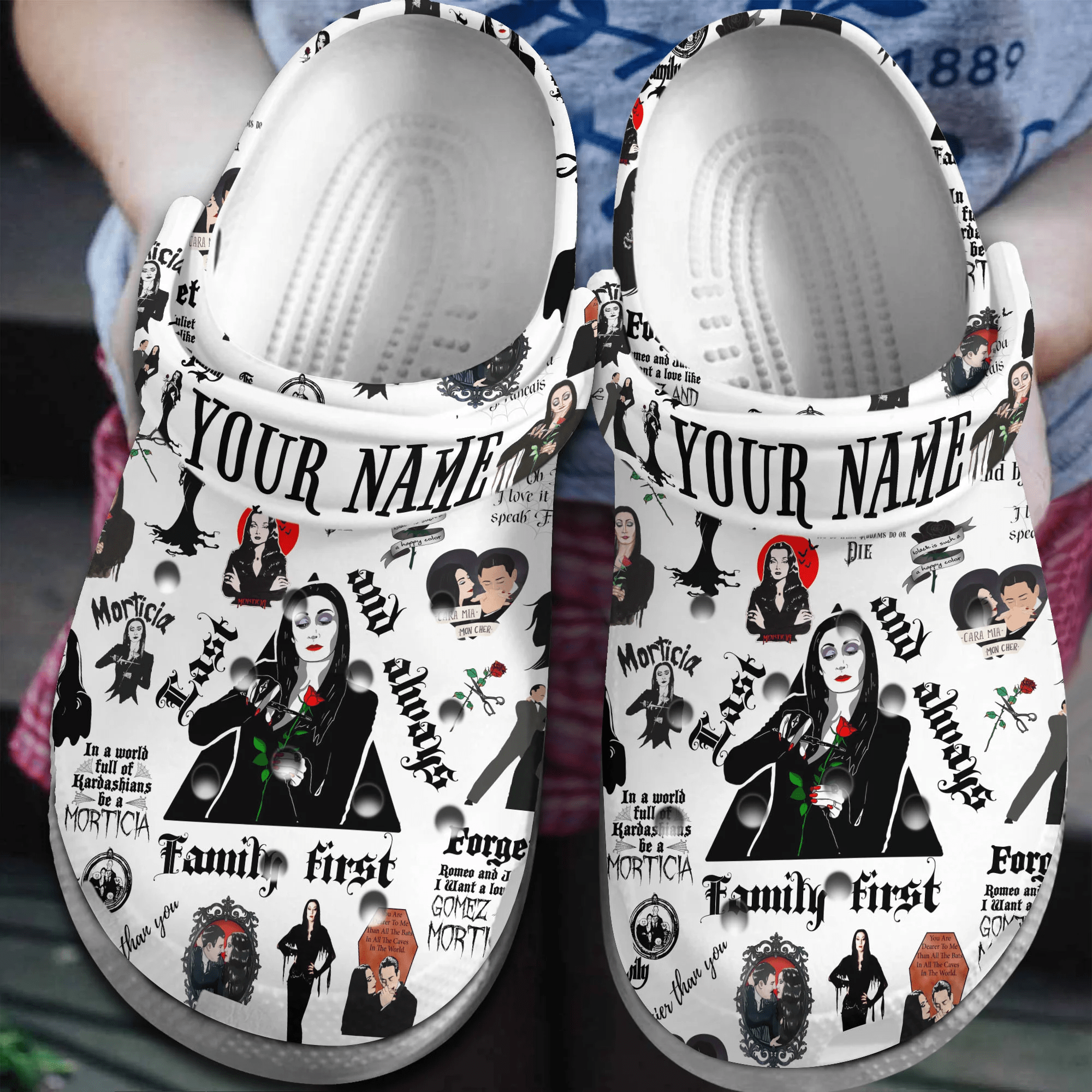 Mother Day morticia addams Crocs Crocband Clogs Shoes Comfortable For Men Women and Kids