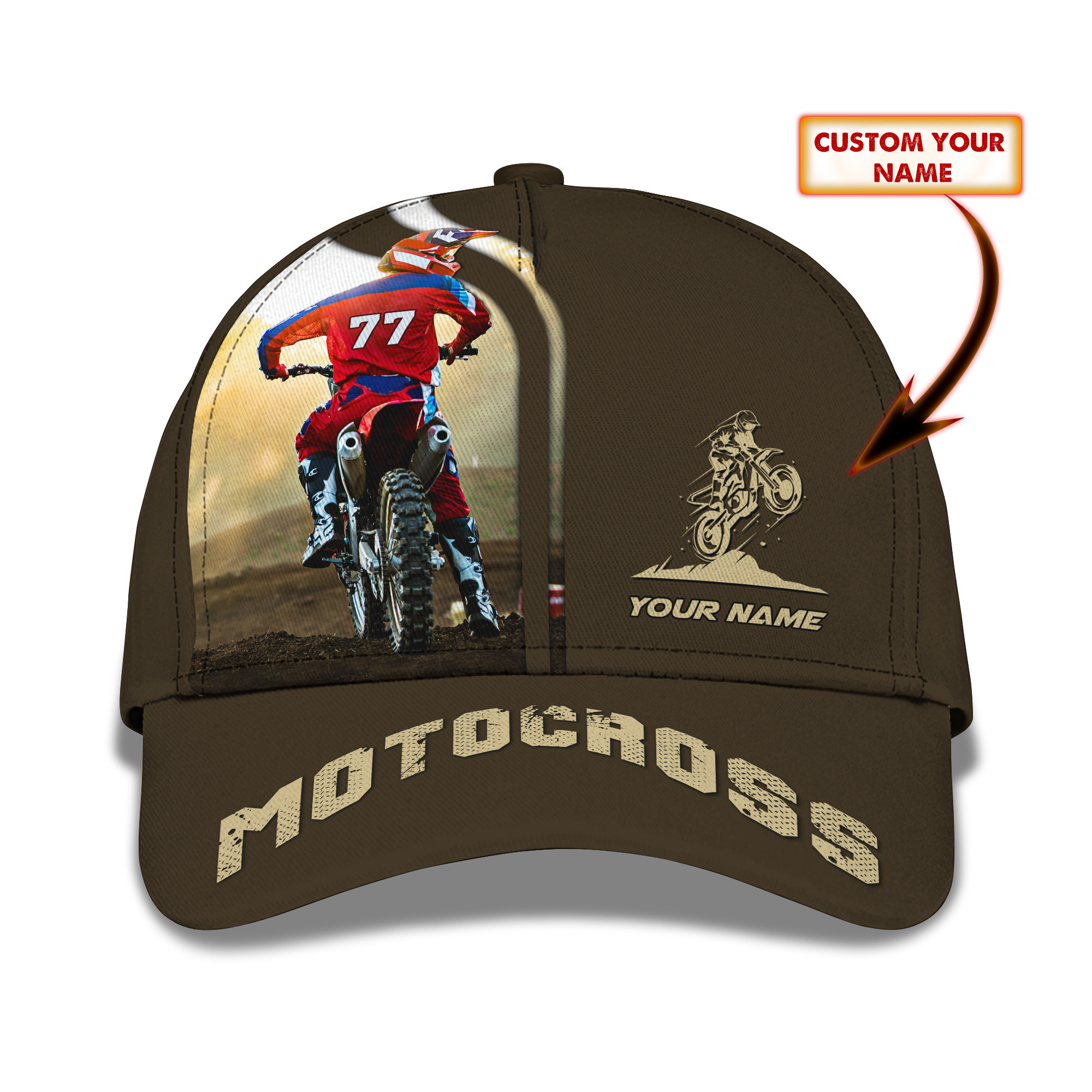 Motocross Classic Cap Motorcycle Personalized Name 3D Baseball Cap Trucker Hats Custom Hats Gifts For Men & Women