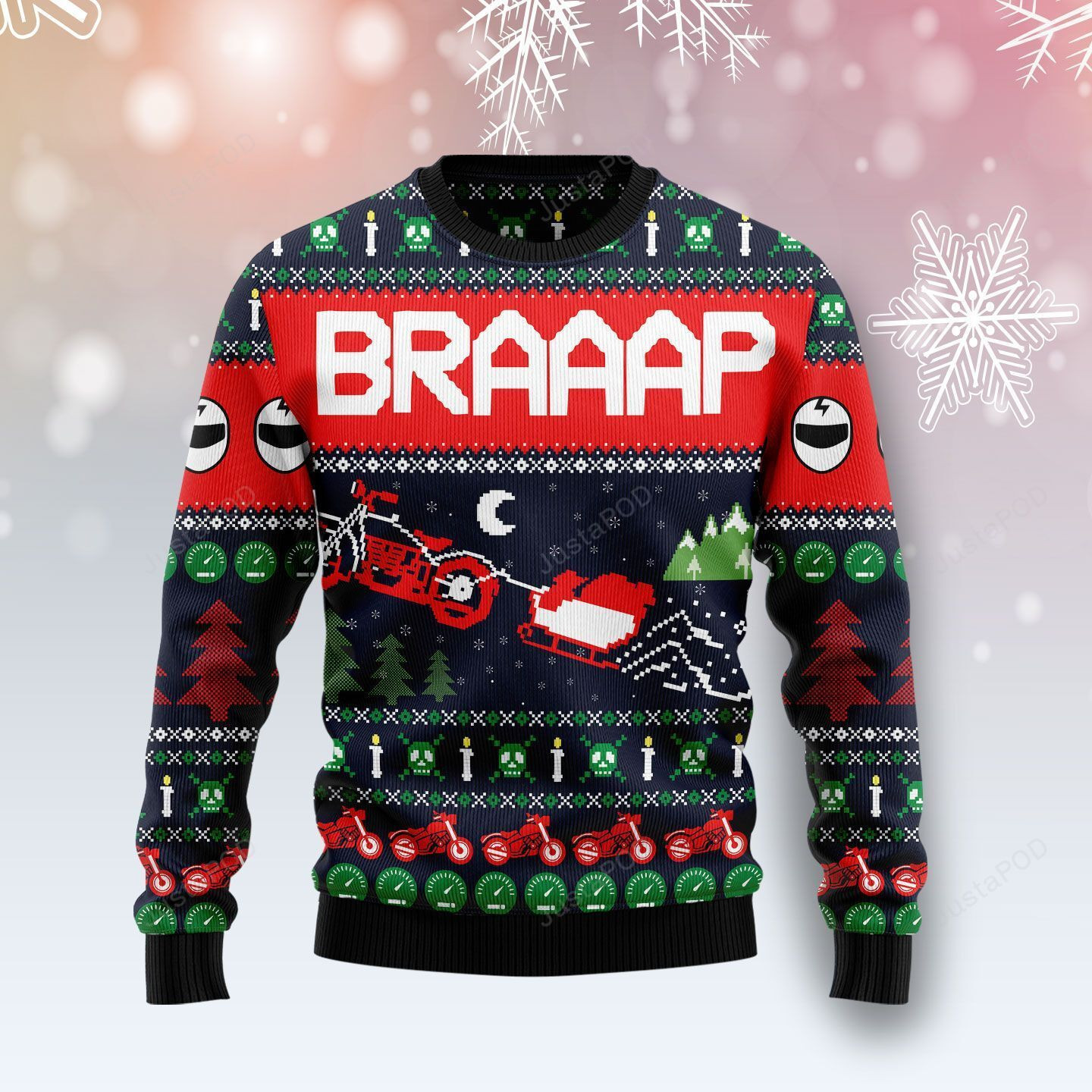 Motorbike Braaap Christmas Ugly Christmas Sweater Adult 3D Funny Matching for family