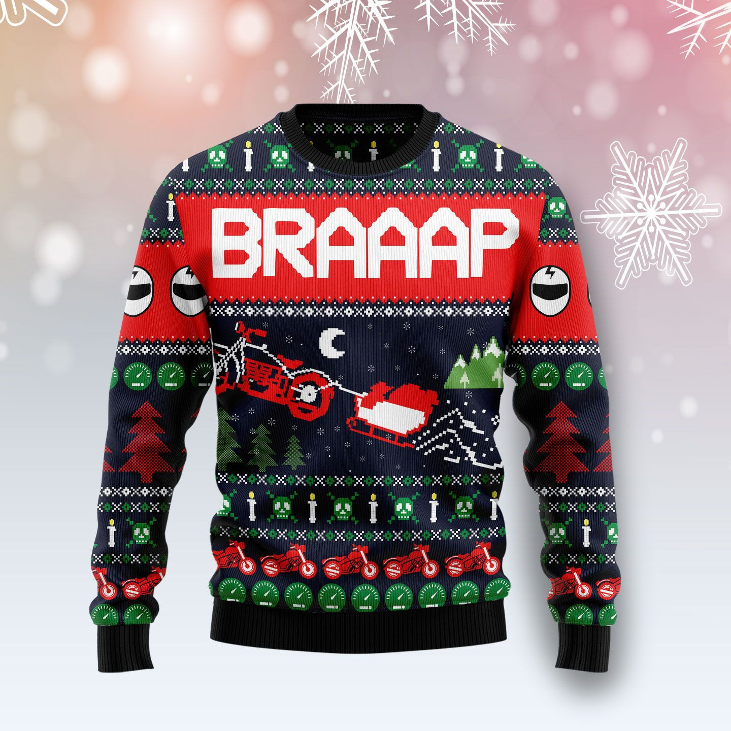 Motorbike Braaap Ugly Christmas Sweater Adult 3D Funny Matching for family