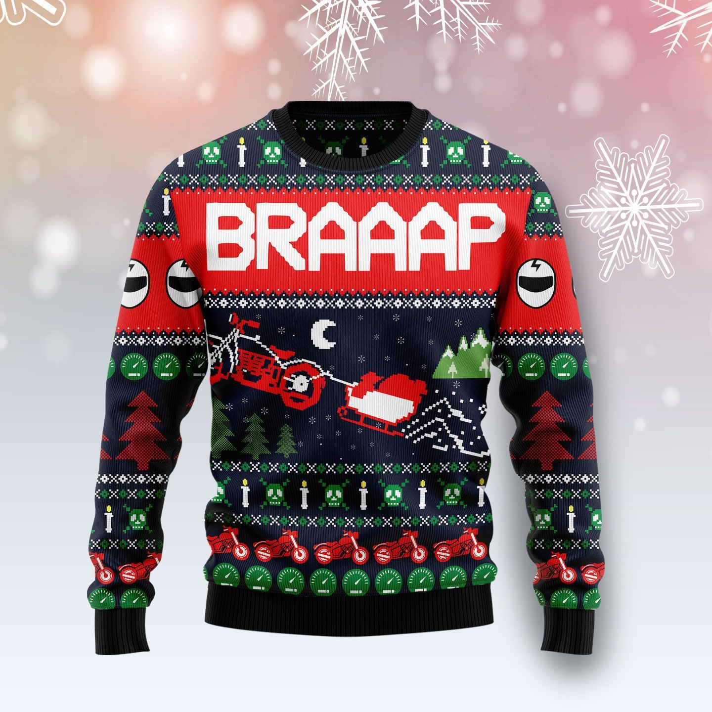 Motorbike Braaap Ugly Christmas Sweater Adult 3D Funny Matching for family