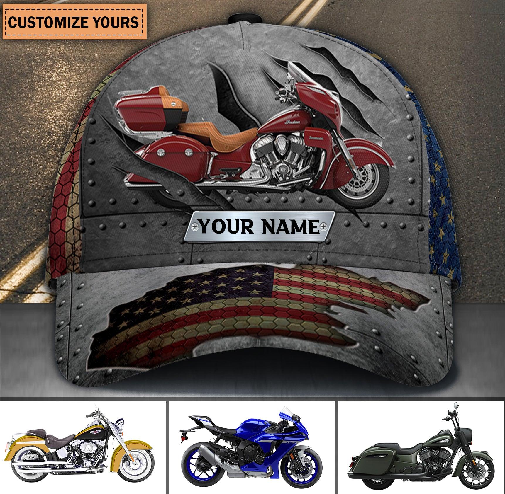Motorcycle America Flag Personalized Cap, Personalized Gift for Motorcycle Lovers, Motorcycle Riders Trucker Hats Custom Hats Gifts For Men & Women