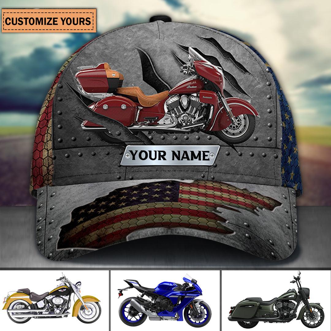 Motorcycle America Flag Personalized Cap, Personalized Gift for Motorcycle Lovers, Motorcycle Riders Trucker Hats Custom Hats Gifts For Men & Women