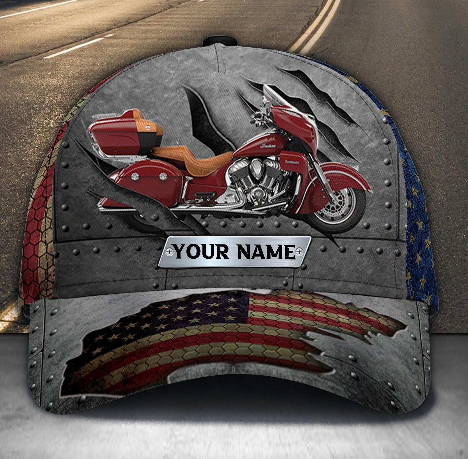 Motorcycle America Flag Personalized Cap, Personalized Gift for Motorcycle Lovers, Motorcycle Riders Trucker Hats Custom Hats Gifts For Men & Women