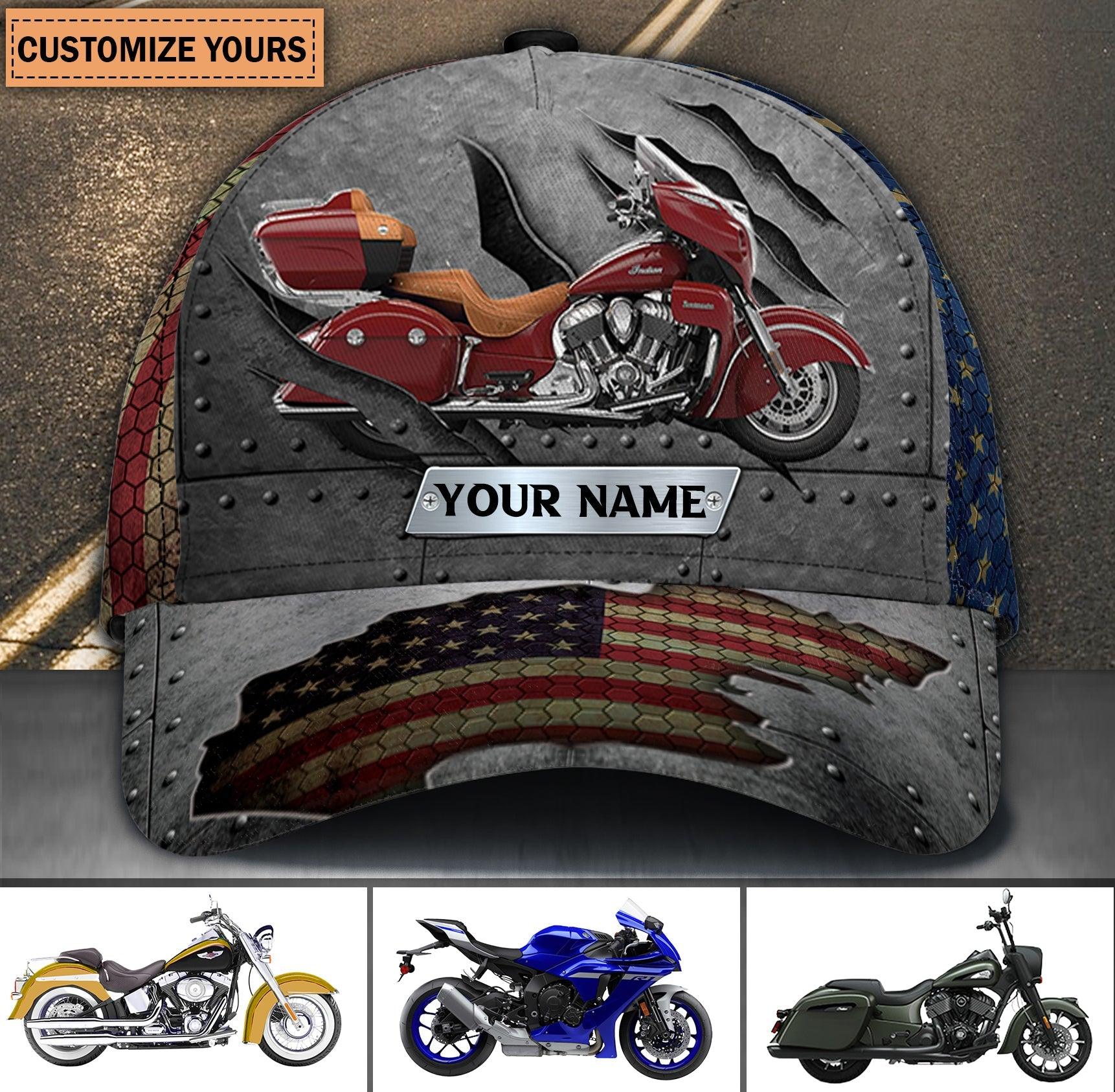 Motorcycle America Flag Personalized Cap, Personalized Gift for Motorcycle Lovers, Motorcycle Riders Trucker Hats Custom Hats Gifts For Men & Women