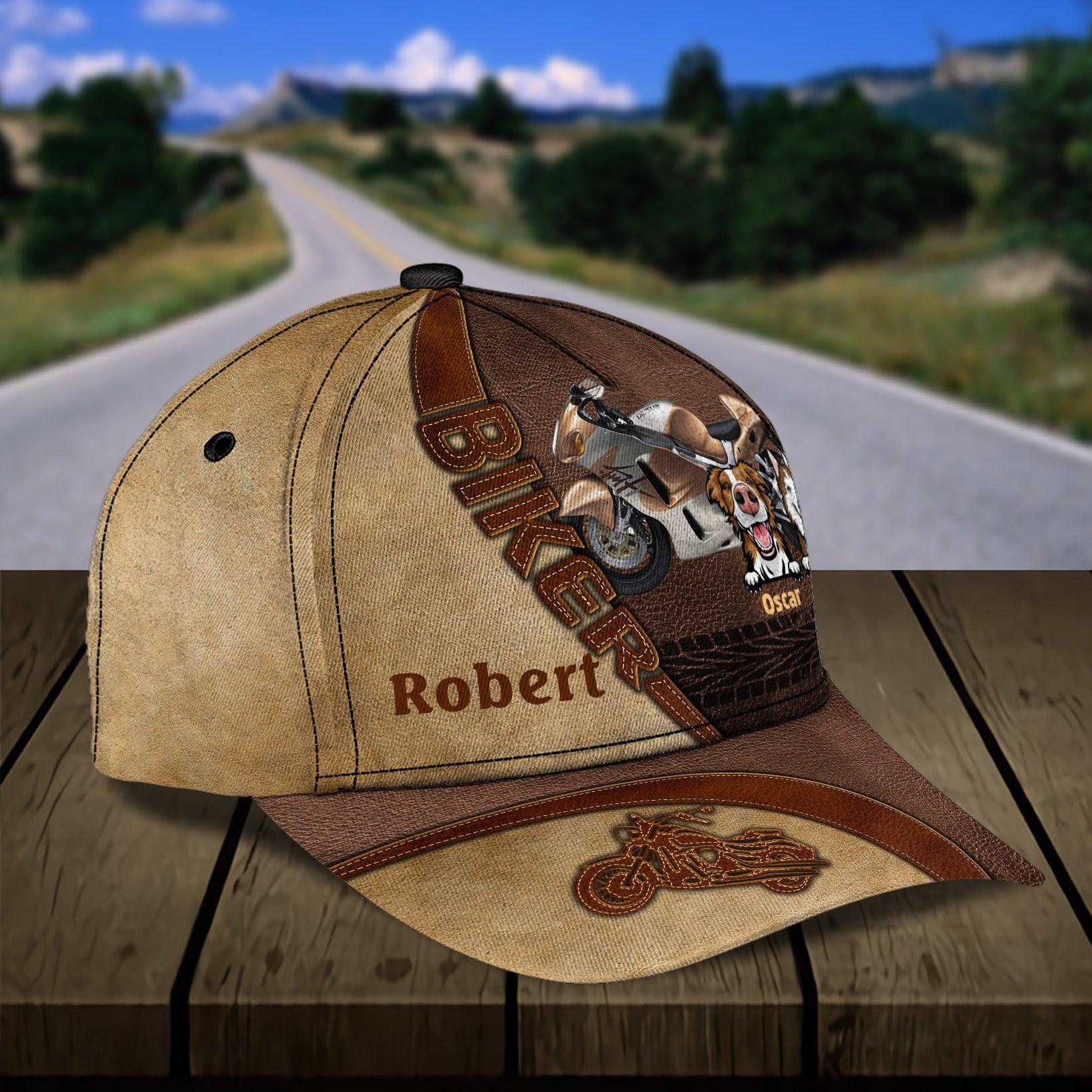 Motorcycle And Dogs Personalized Classic Cap, Personalized Gift for Dog Lovers, Dog Dad, Dog Mom, Personalized Gift for Motorcycle Lovers, Motorcycle Riders Trucker Hats Custom Hats Gifts For Men & Women