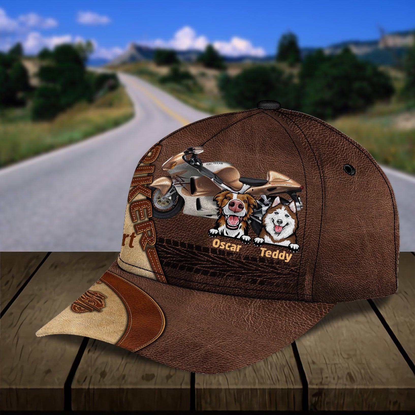 Motorcycle And Dogs Personalized Classic Cap, Personalized Gift for Dog Lovers, Dog Dad, Dog Mom, Personalized Gift for Motorcycle Lovers, Motorcycle Riders Trucker Hats Custom Hats Gifts For Men & Women