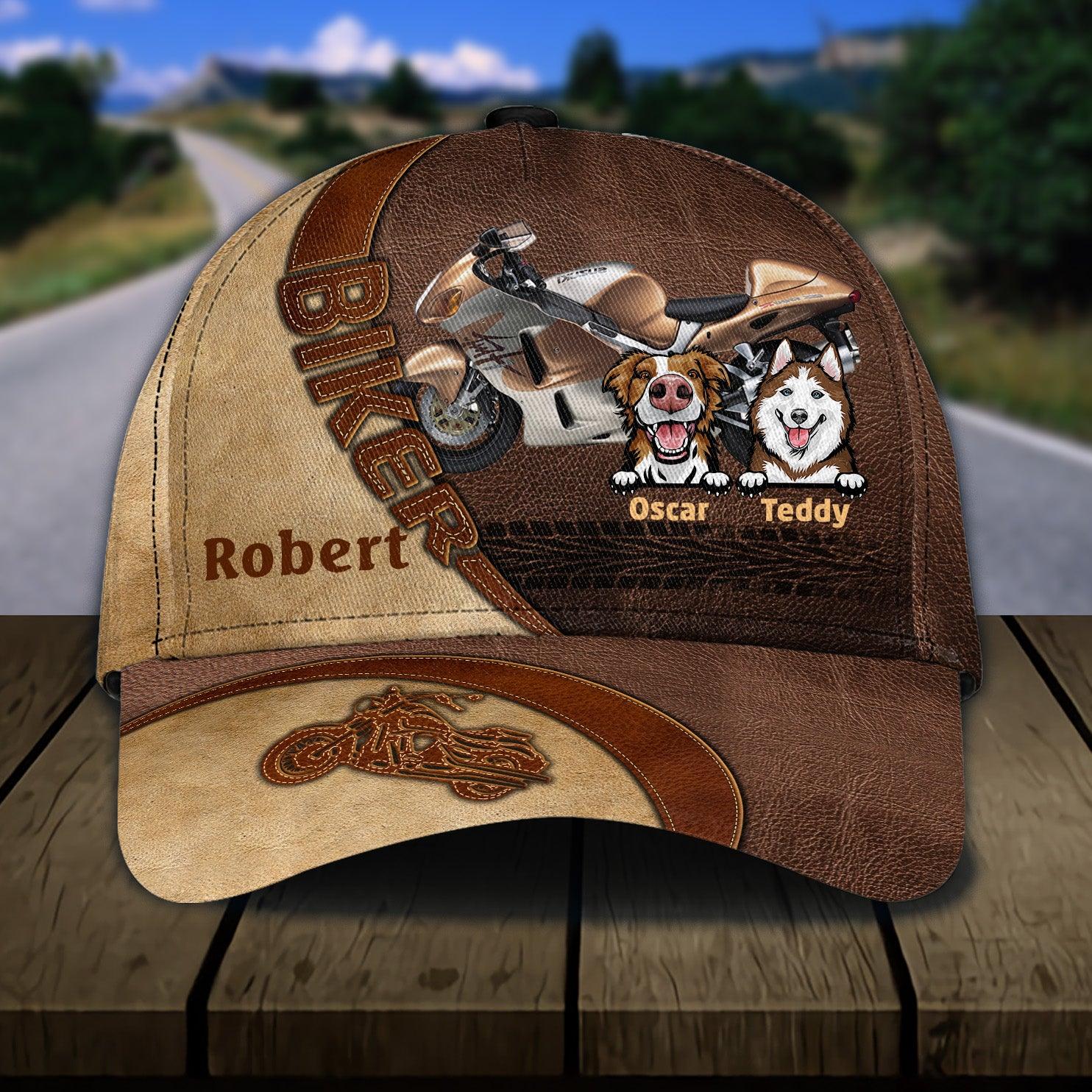 Motorcycle And Dogs Personalized Classic Cap, Personalized Gift for Dog Lovers, Dog Dad, Dog Mom, Personalized Gift for Motorcycle Lovers, Motorcycle Riders Trucker Hats Custom Hats Gifts For Men & Women