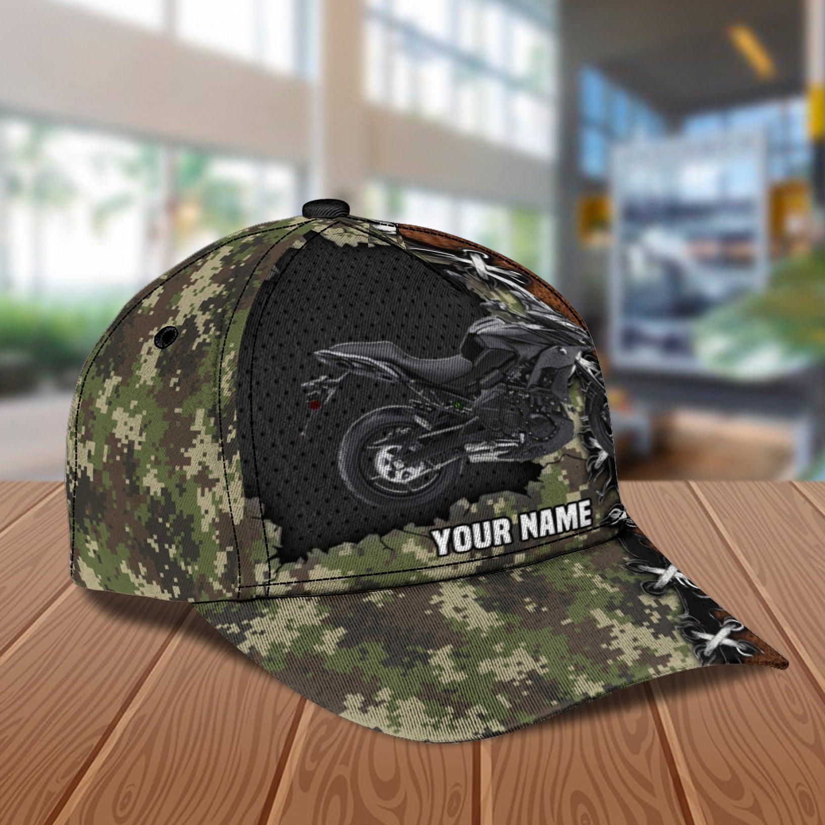 Motorcycle Army Pattern Personalized Cap, Personalized Gift for Motorcycle Lovers, Motorcycle Riders Trucker Hats Custom Hats Gifts For Men & Women