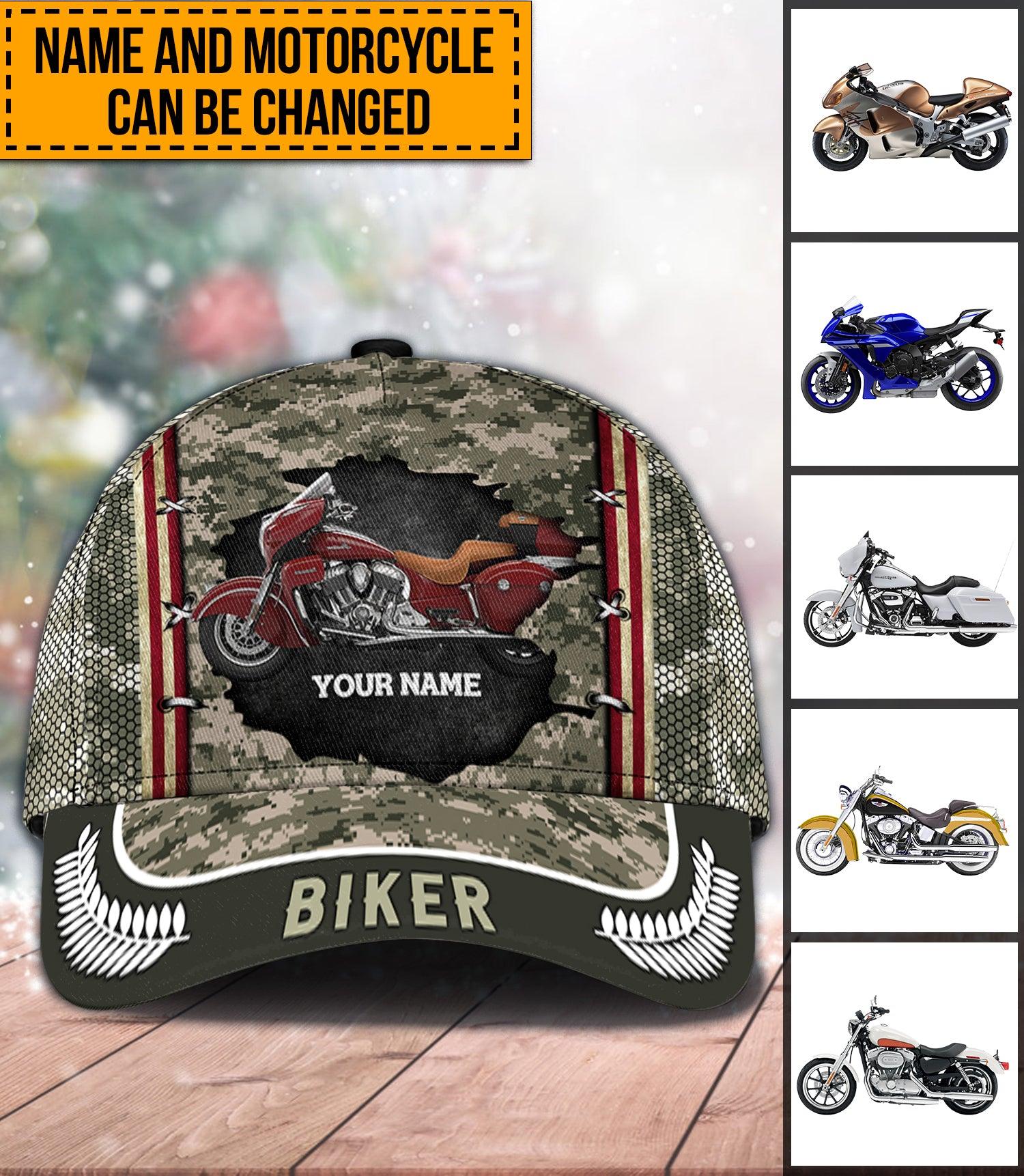 Motorcycle Army Pattern Personalized Classic Cap, Personalized Gift for Motorcycle Lovers, Motorcycle Riders Trucker Hats Custom Hats Gifts For Men & Women