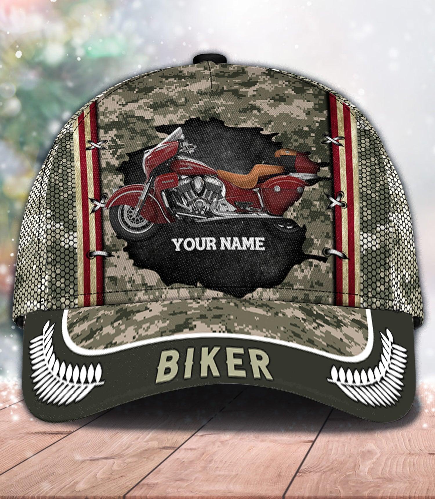 Motorcycle Army Pattern Personalized Classic Cap, Personalized Gift for Motorcycle Lovers, Motorcycle Riders Trucker Hats Custom Hats Gifts For Men & Women