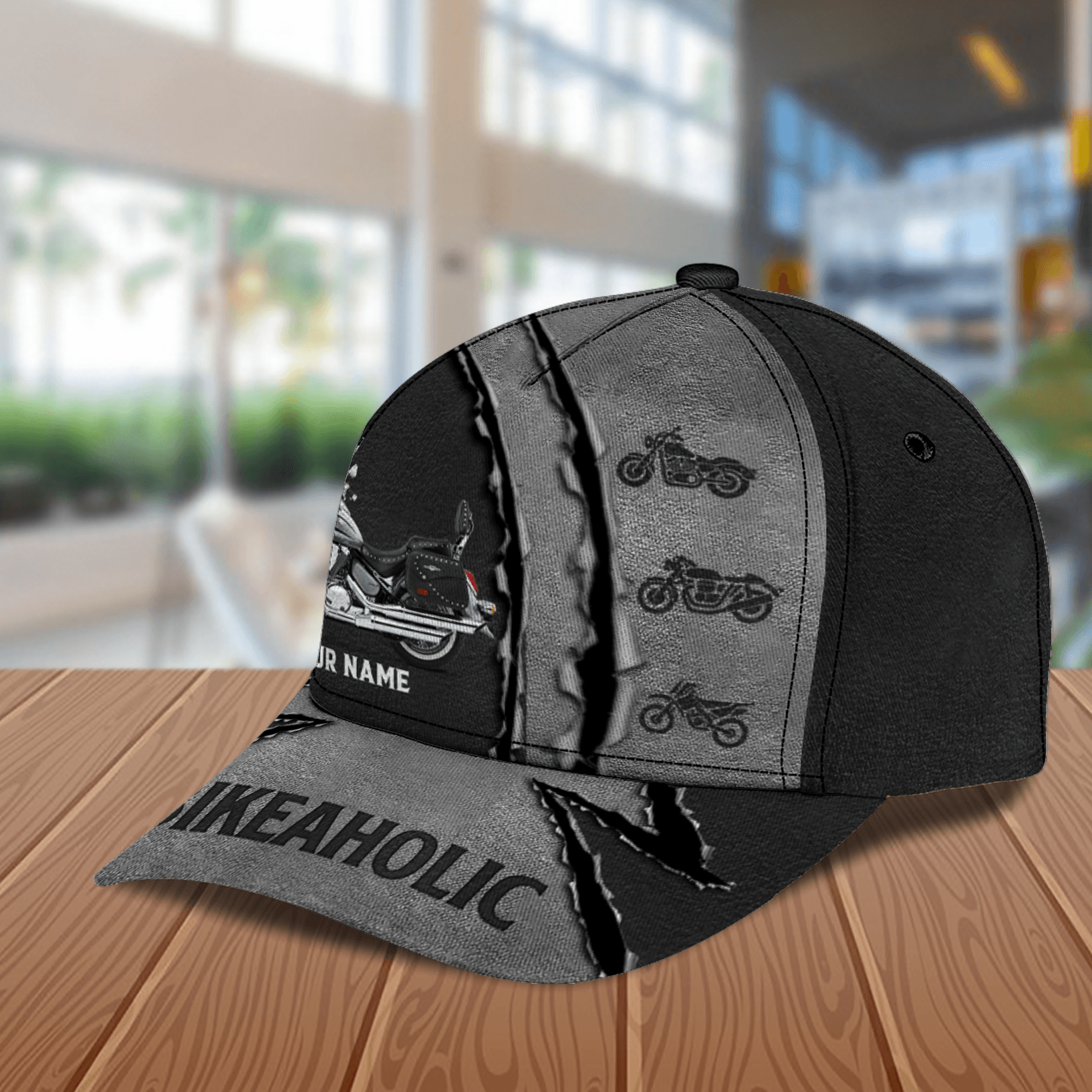 Motorcycle Bikeaholic Gray Personalized Classic Cap, Personalized Gift for Motorcycle Lovers, Motorcycle Riders Trucker Hats Custom Hats Gifts For Men & Women