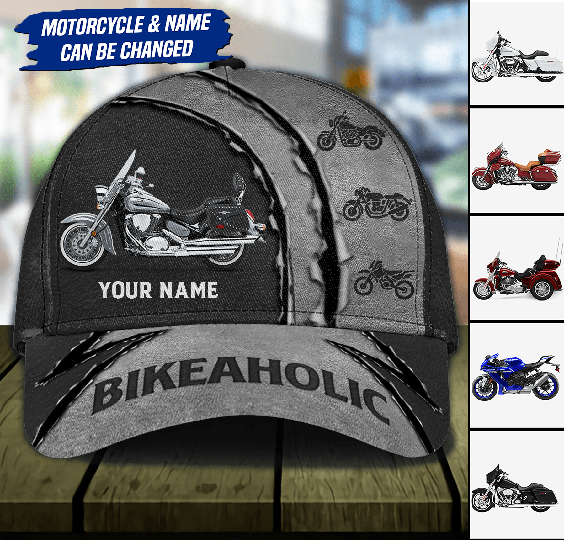 Motorcycle Bikeaholic Gray Personalized Classic Cap, Personalized Gift for Motorcycle Lovers, Motorcycle Riders Trucker Hats Custom Hats Gifts For Men & Women