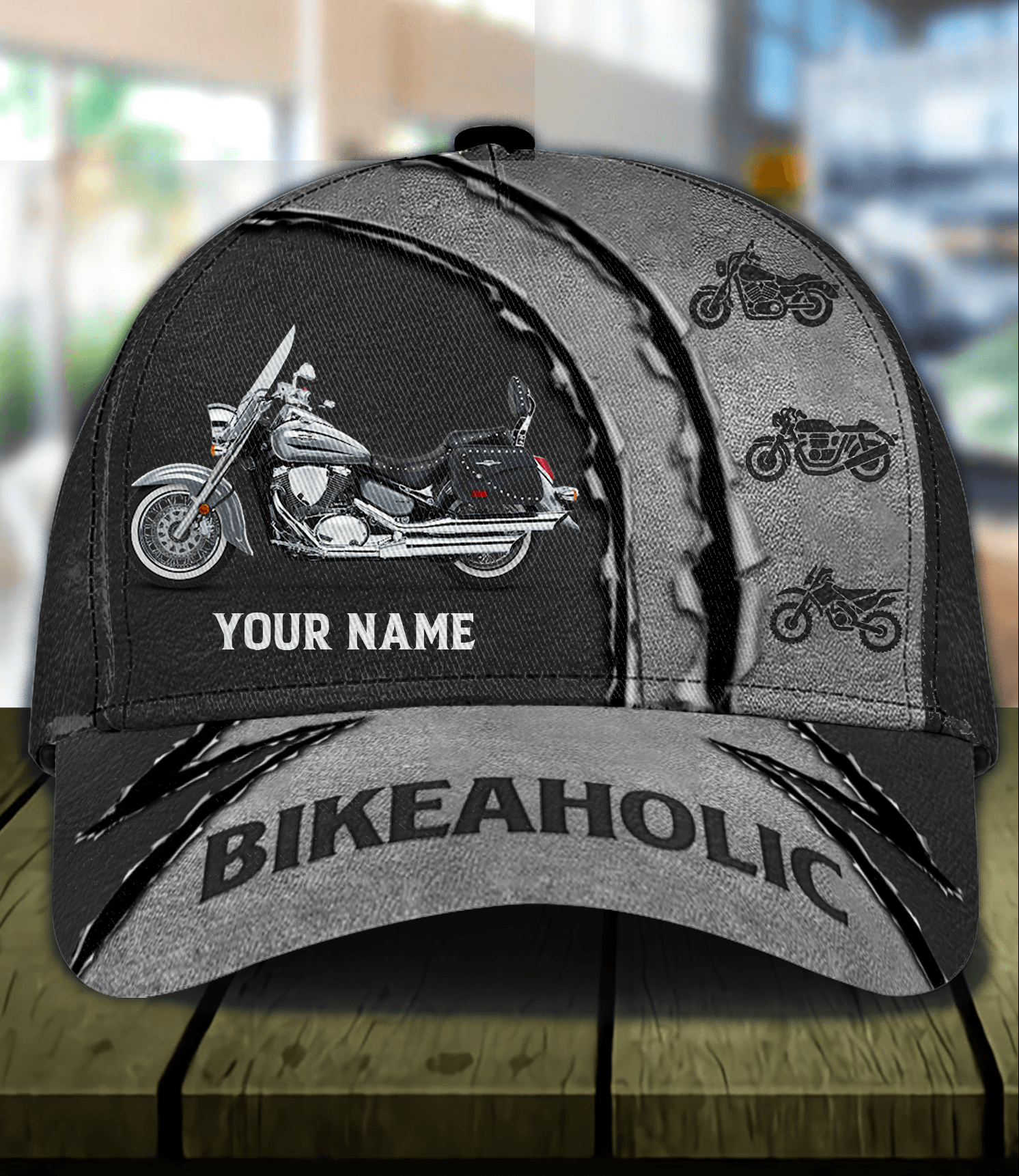 Motorcycle Bikeaholic Gray Personalized Classic Cap, Personalized Gift for Motorcycle Lovers, Motorcycle Riders Trucker Hats Custom Hats Gifts For Men & Women