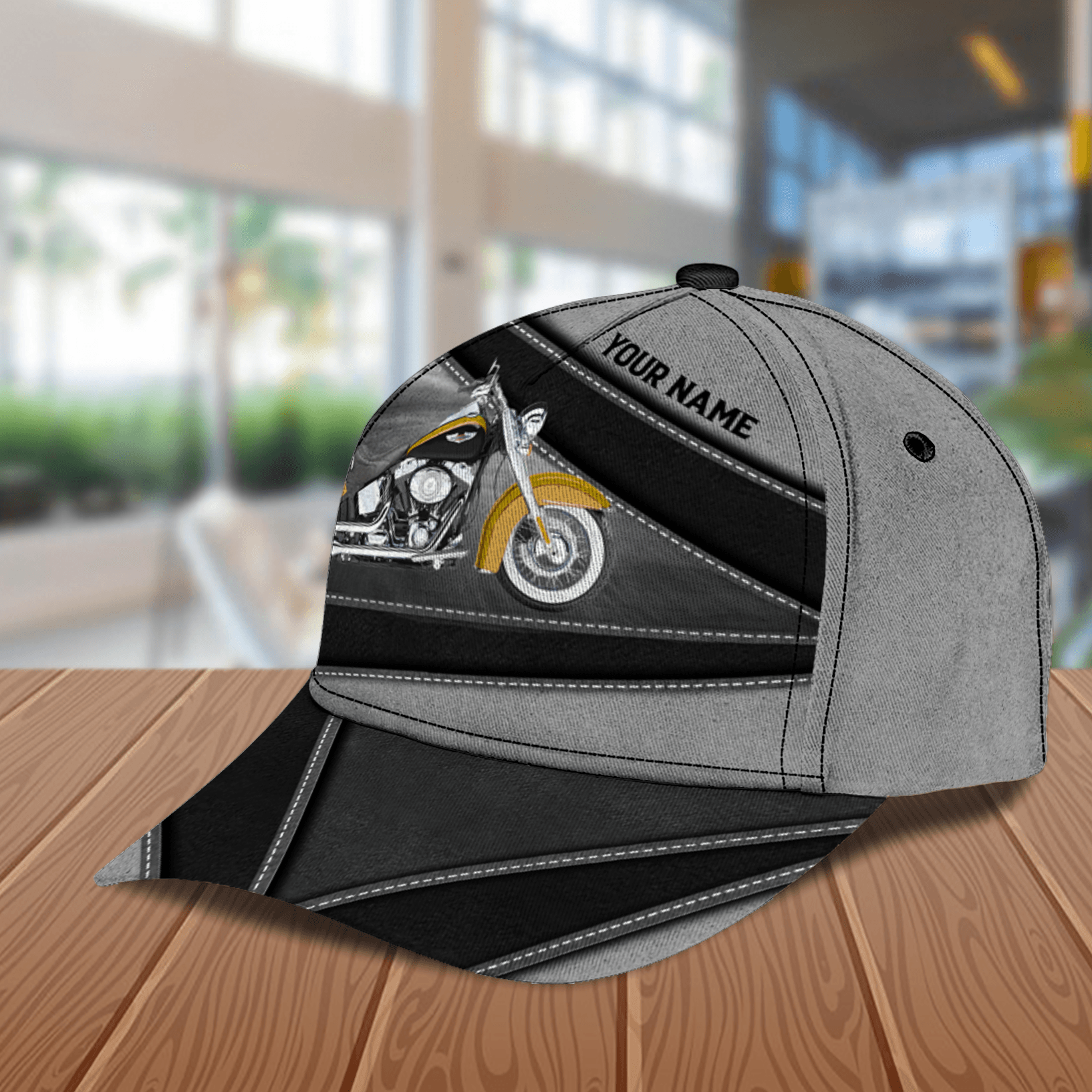 Motorcycle Black And Gray Pattern Personalized Classic Cap, Personalized Gift for Motorcycle Lovers, Motorcycle Riders Trucker Hats Custom Hats Gifts For Men & Women