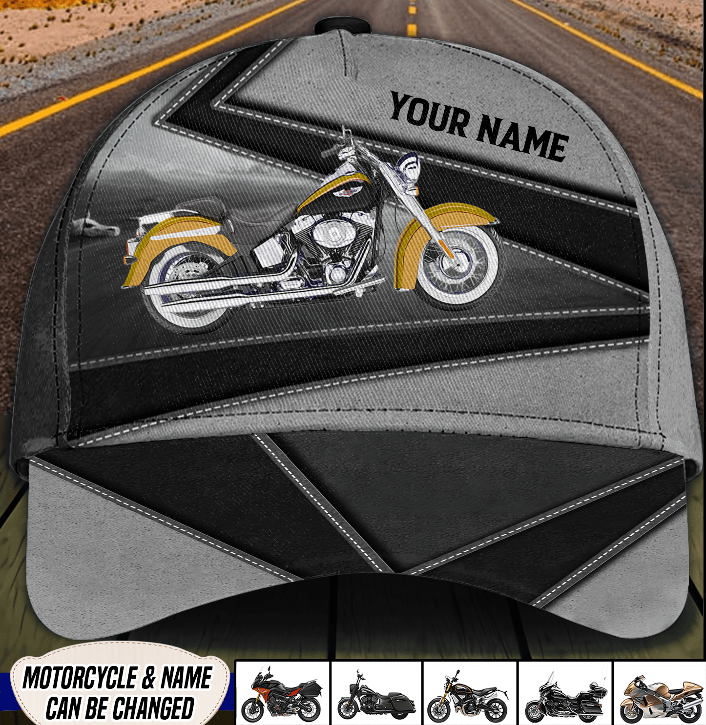 Motorcycle Black And Gray Pattern Personalized Classic Cap, Personalized Gift for Motorcycle Lovers, Motorcycle Riders Trucker Hats Custom Hats Gifts For Men & Women