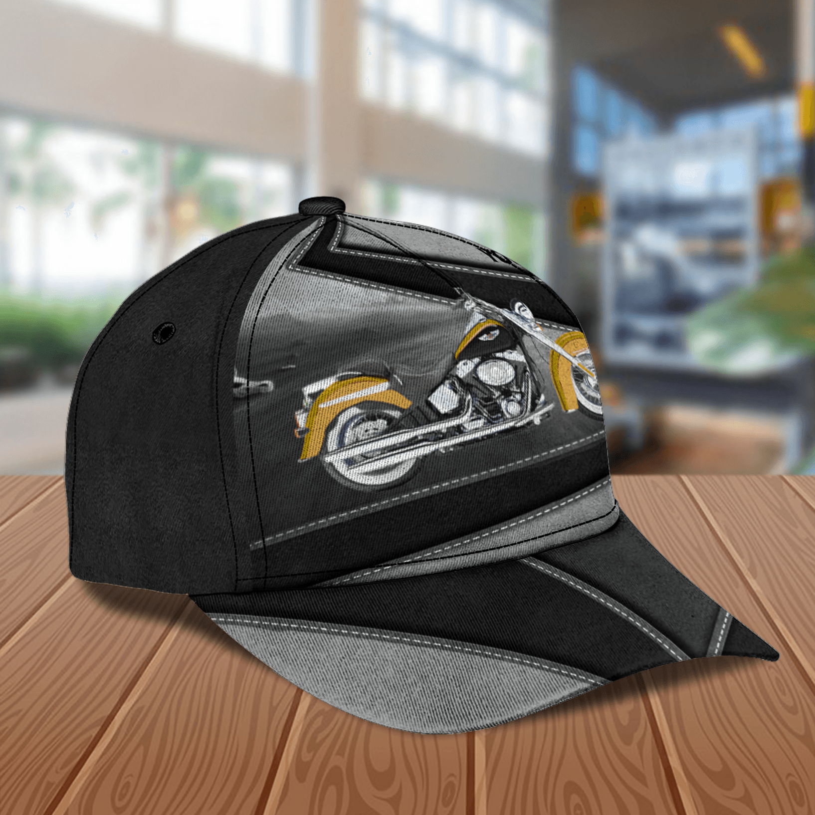 Motorcycle Black And Gray Pattern Personalized Classic Cap, Personalized Gift for Motorcycle Lovers, Motorcycle Riders Trucker Hats Custom Hats Gifts For Men & Women