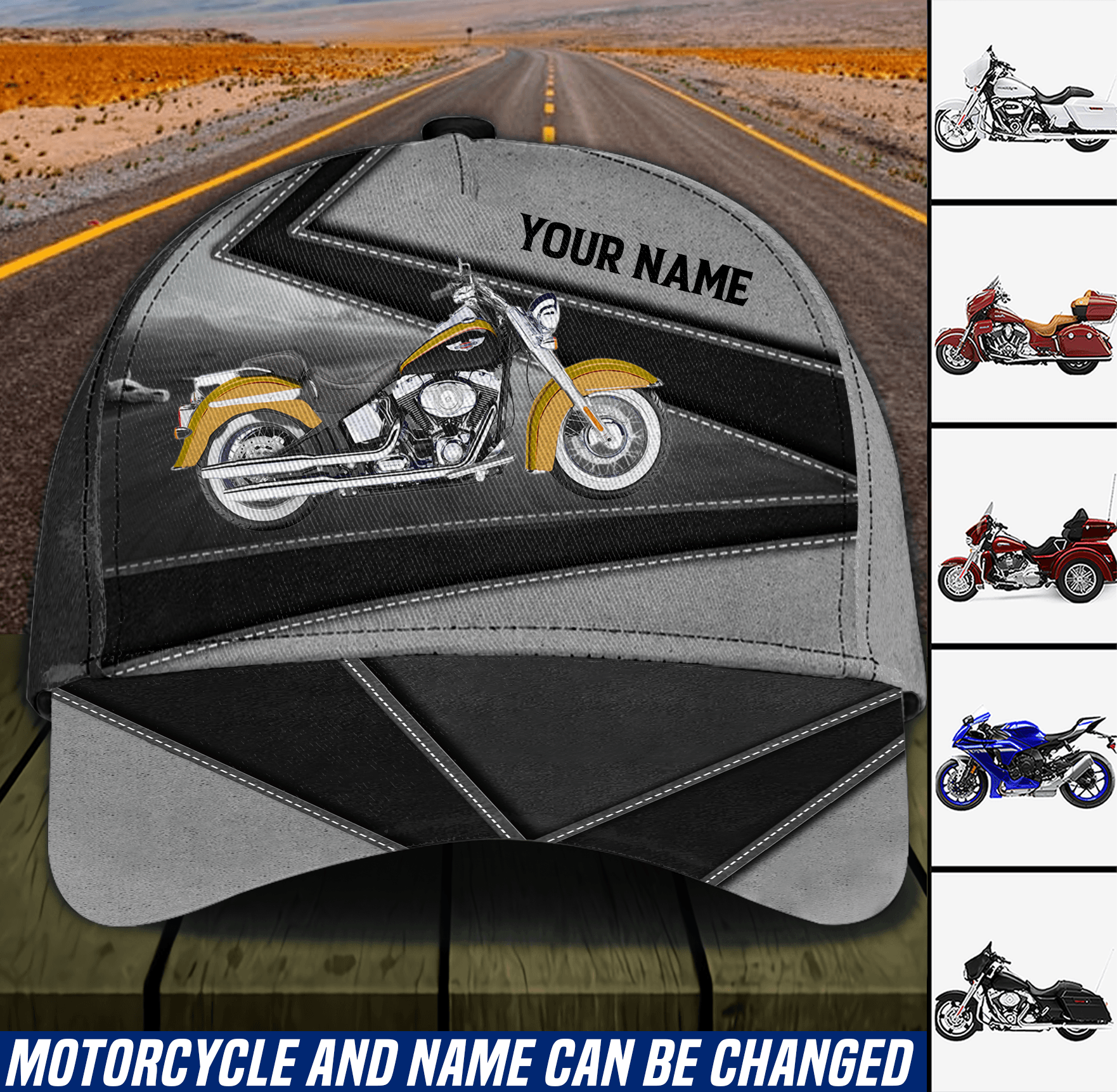 Motorcycle Black And Gray Pattern Personalized Classic Cap, Personalized Gift for Motorcycle Lovers, Motorcycle Riders Trucker Hats Custom Hats Gifts For Men & Women