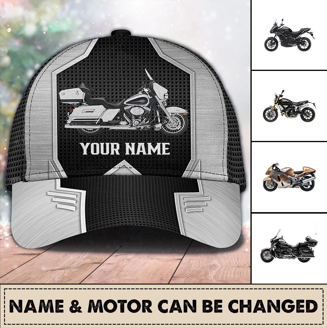 Motorcycle Black Grey Personalized Cap, Personalized Gift for Motorcycle Lovers, Motorcycle Riders Trucker Hats Custom Hats Gifts For Men & Women