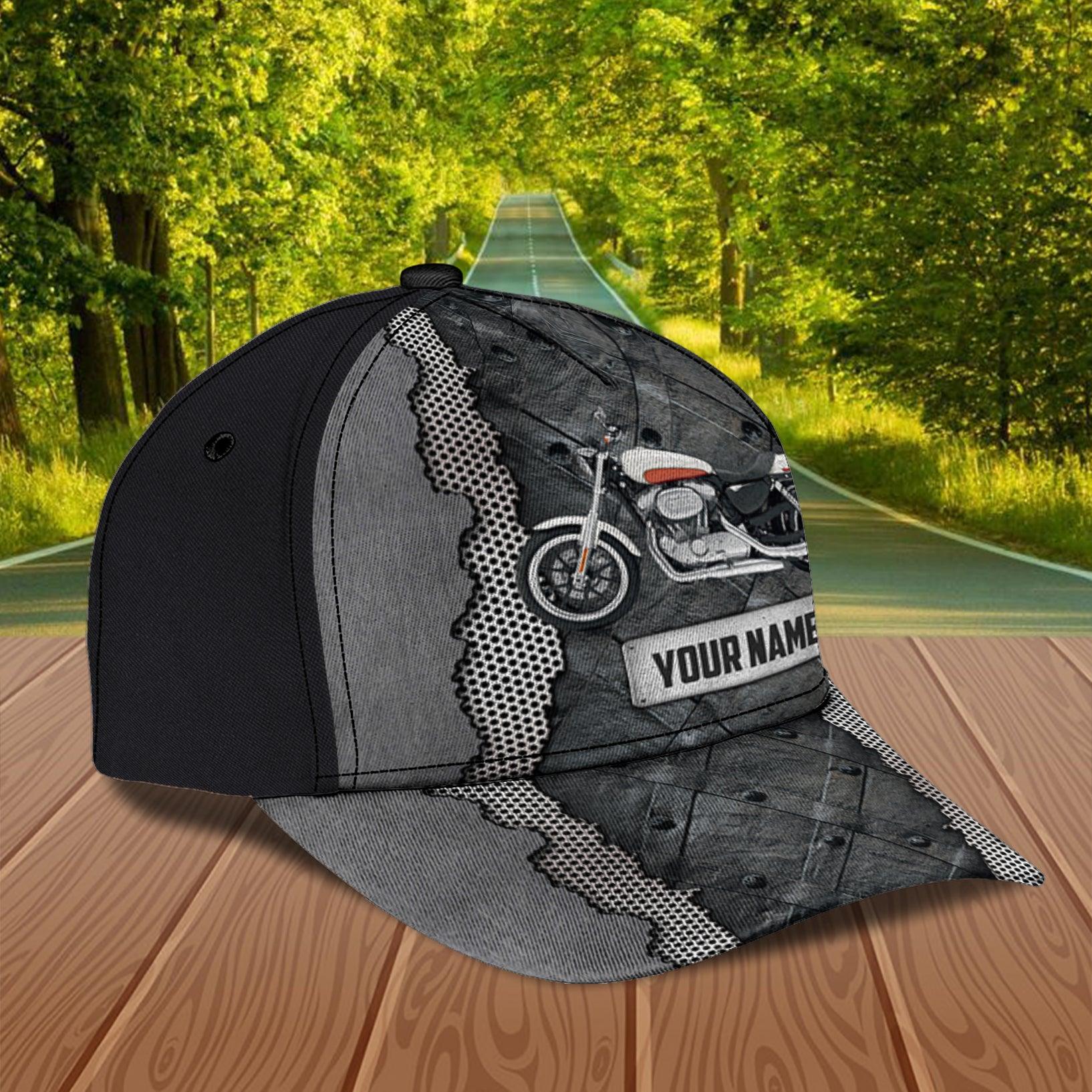 Motorcycle Black Metal Pattern Personalized Classic Cap, Personalized Gift for Motorcycle Lovers, Motorcycle Riders Trucker Hats Custom Hats Gifts For Men & Women
