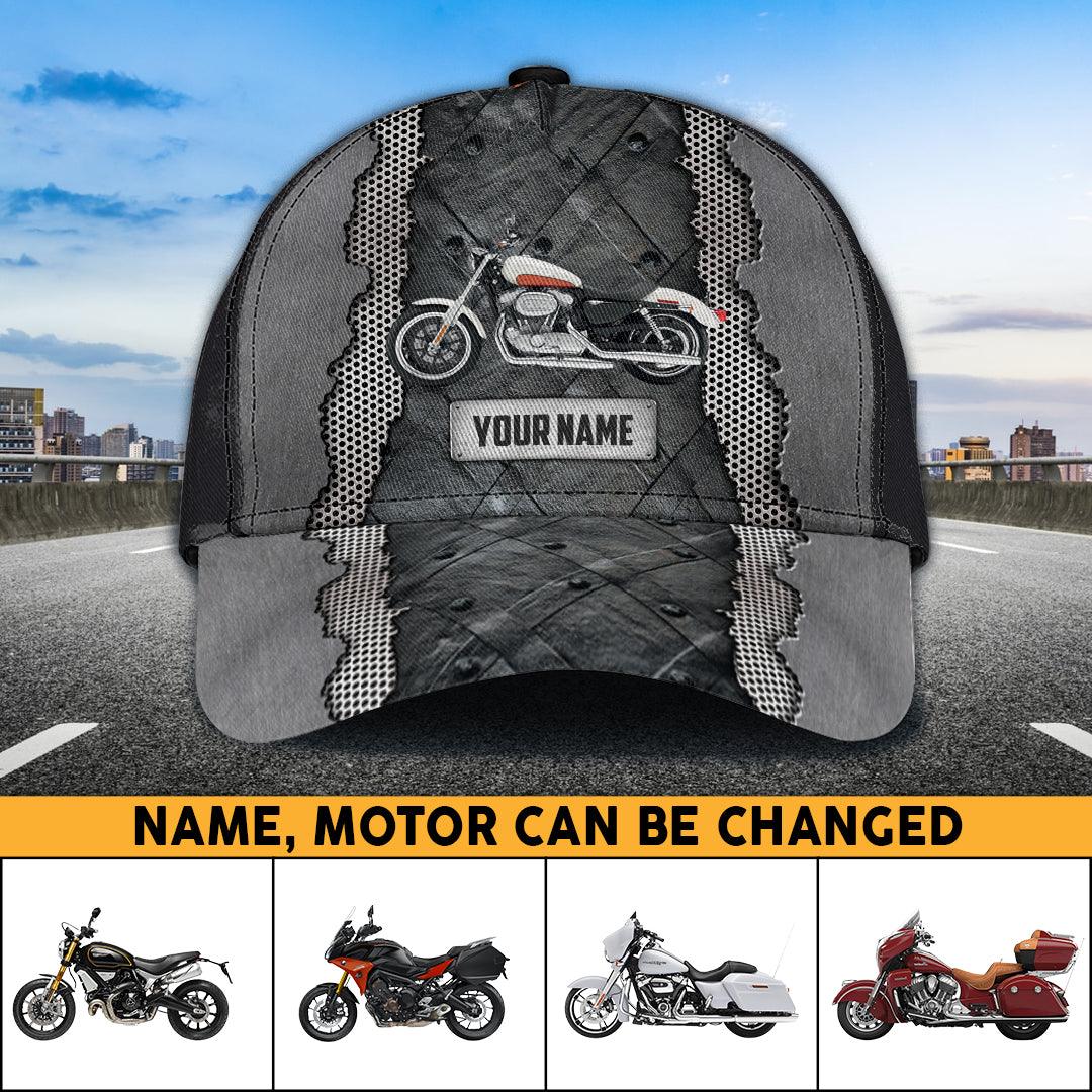 Motorcycle Black Metal Pattern Personalized Classic Cap, Personalized Gift for Motorcycle Lovers, Motorcycle Riders Trucker Hats Custom Hats Gifts For Men & Women