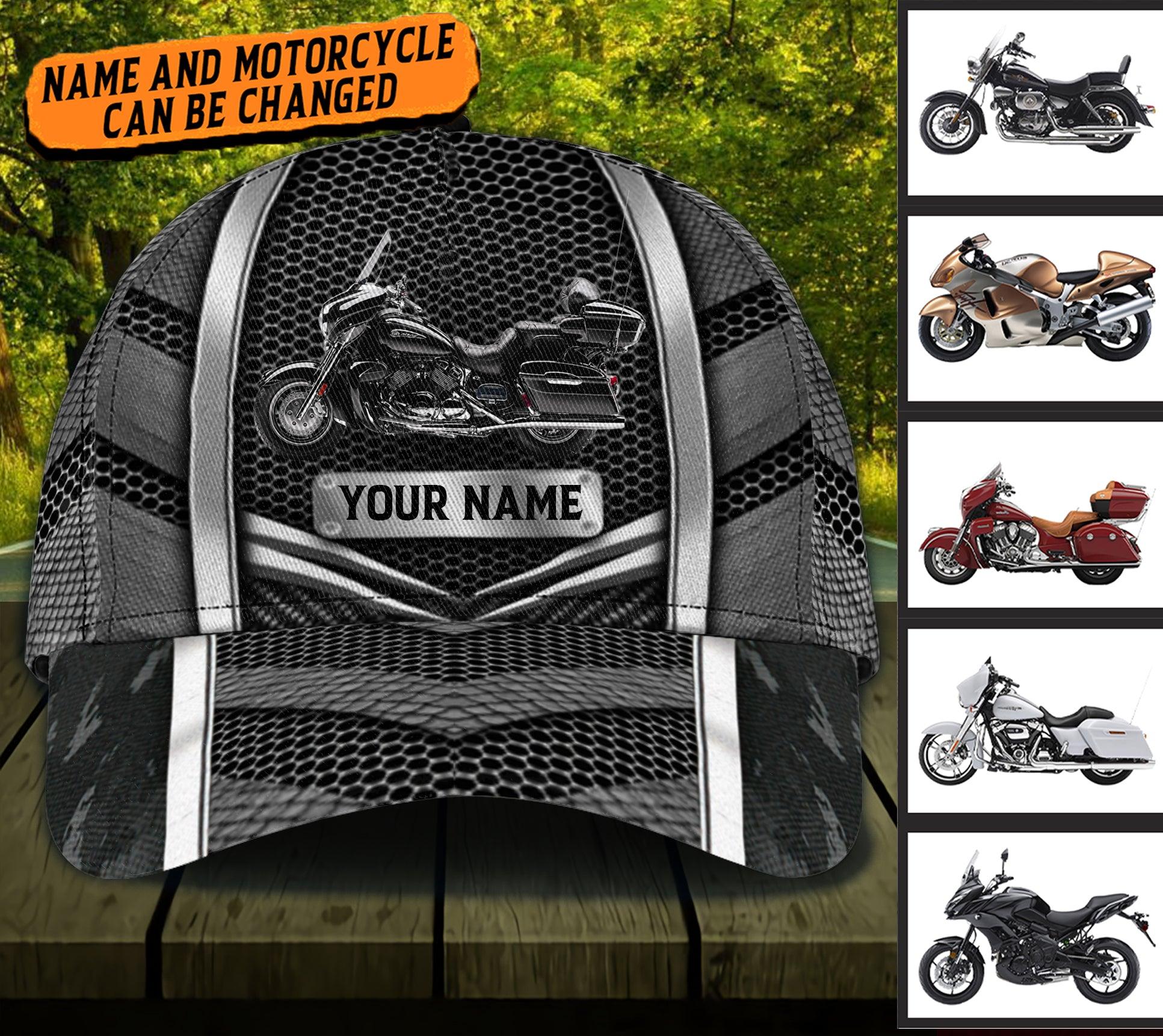 Motorcycle Black Metal Personalized Classic Cap, Personalized Gift for Motorcycle Lovers, Motorcycle Riders Trucker Hats Custom Hats Gifts For Men & Women