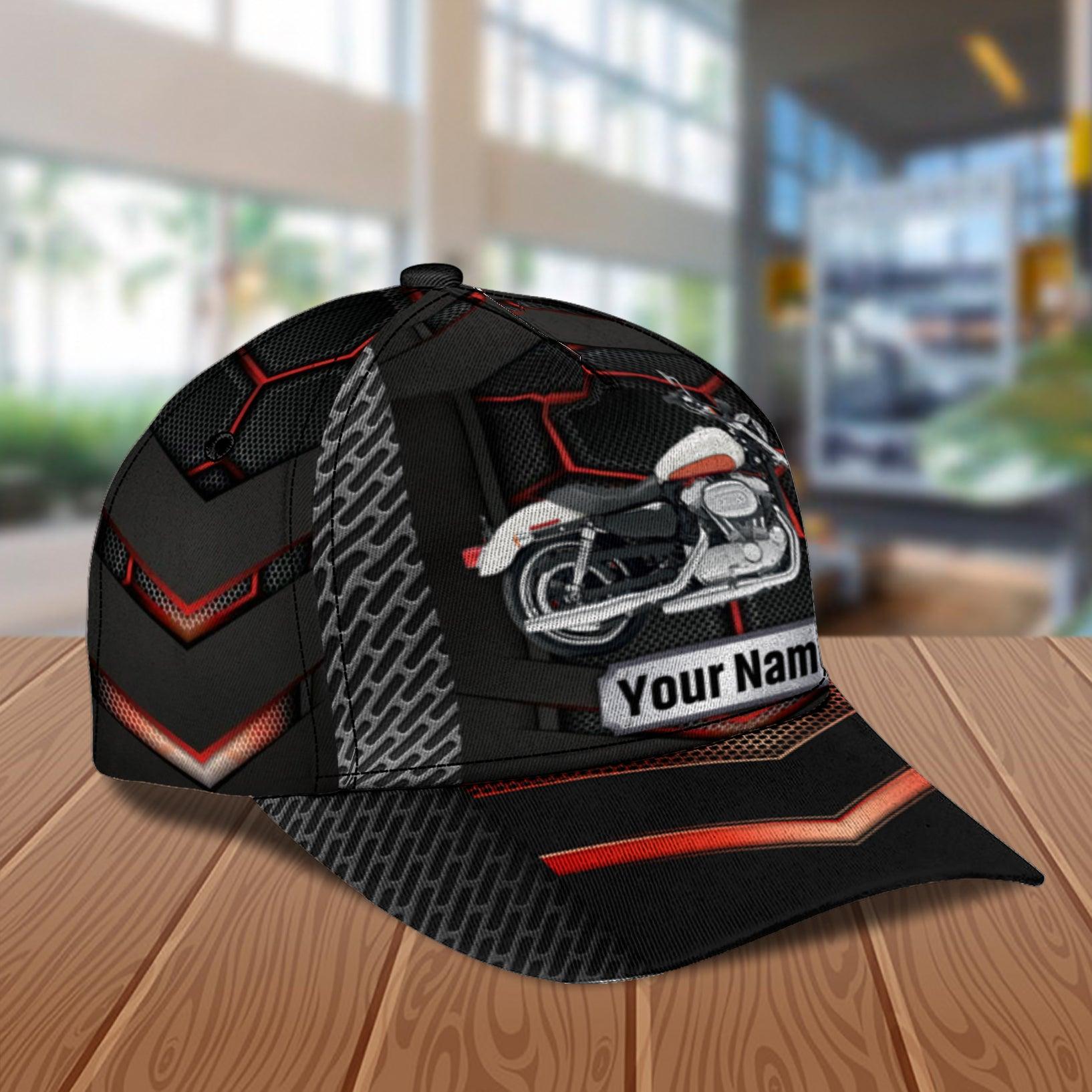 Motorcycle Black Red Personalized Cap, Personalized Gift for Motorcycle Lovers, Motorcycle Riders Trucker Hats Custom Hats Gifts For Men & Women
