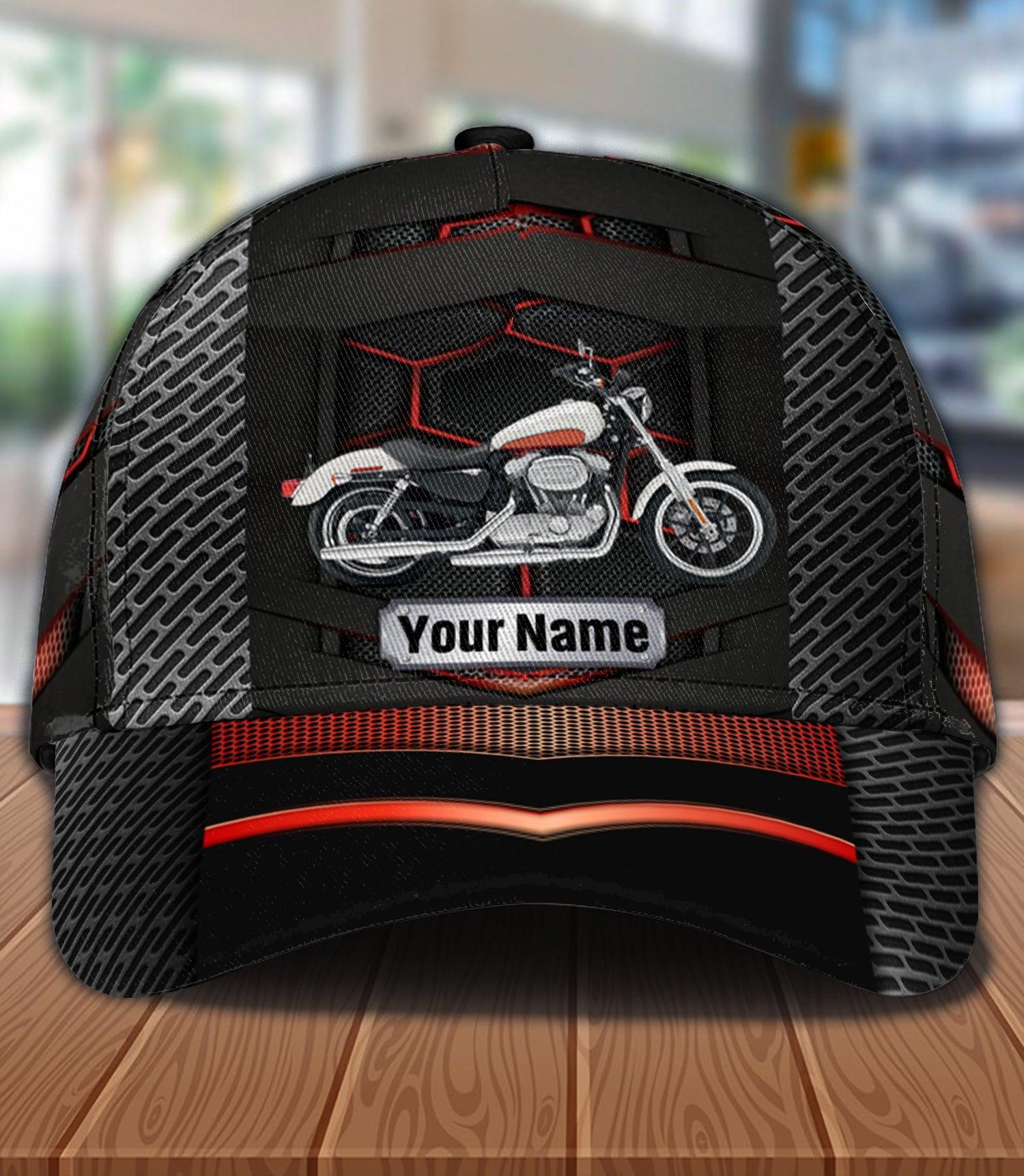Motorcycle Black Red Personalized Cap, Personalized Gift for Motorcycle Lovers, Motorcycle Riders Trucker Hats Custom Hats Gifts For Men & Women
