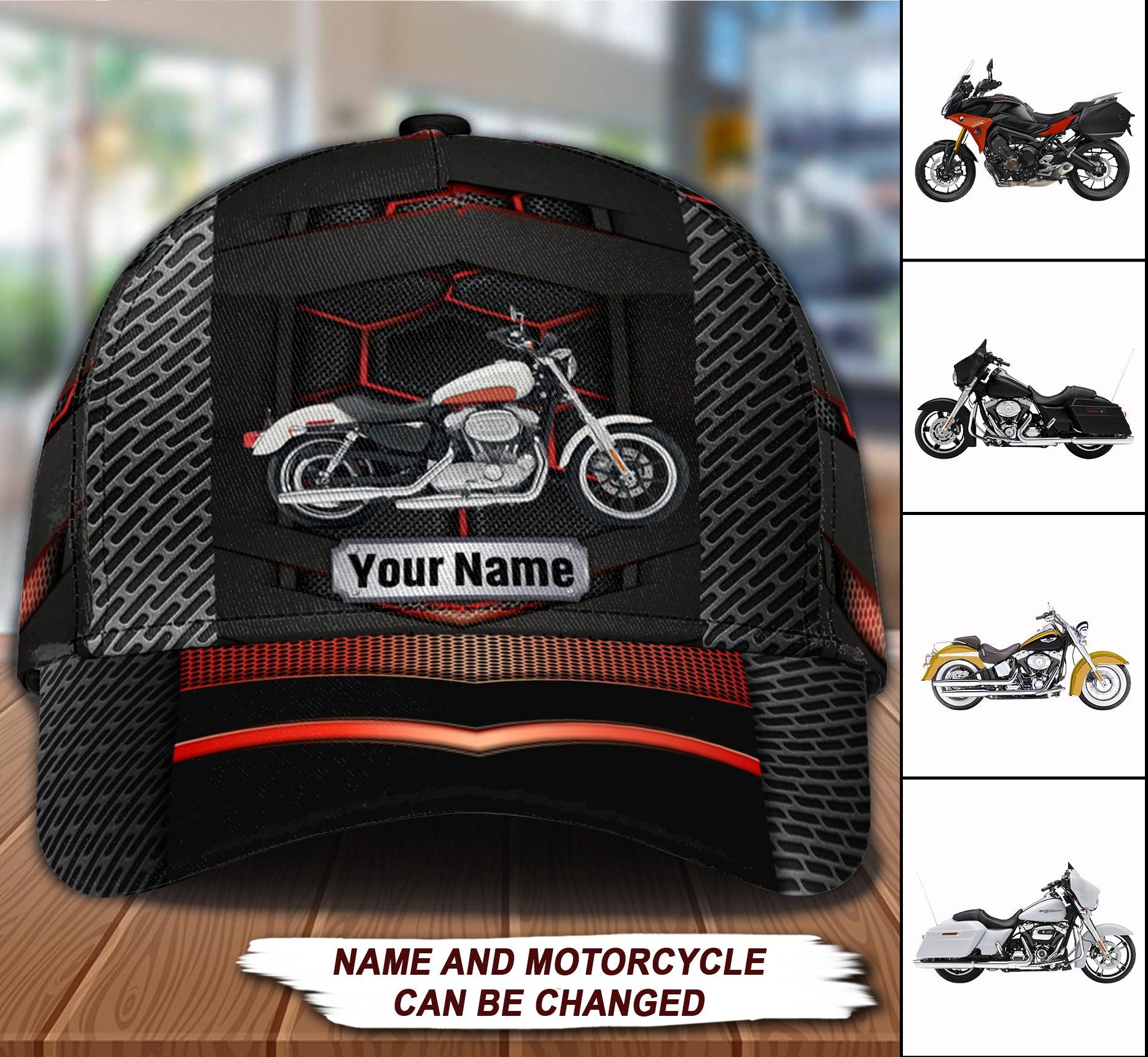 Motorcycle Black Red Personalized Cap, Personalized Gift for Motorcycle Lovers, Motorcycle Riders Trucker Hats Custom Hats Gifts For Men & Women
