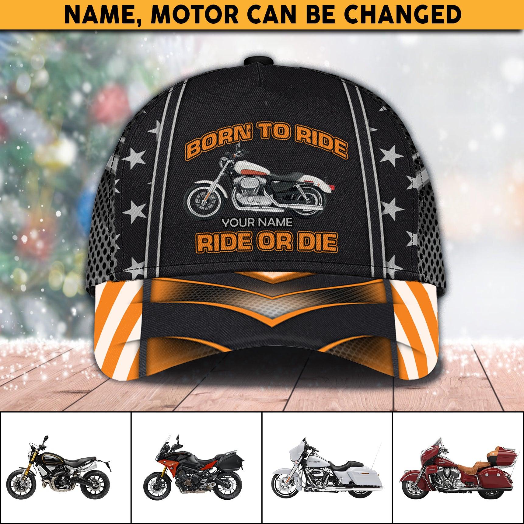 Motorcycle Born To Ride Personalized Cap, Personalized Gift for Motorcycle Lovers, Motorcycle Riders Trucker Hats Custom Hats Gifts For Men & Women