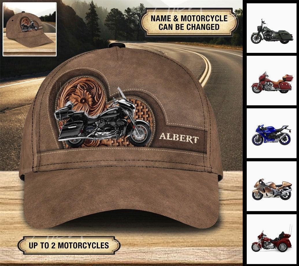 Motorcycle Brown Floral Heart Personalized Classic Cap, Personalized Gift for Motorcycle Lovers, Motorcycle Riders Trucker Hats Custom Hats Gifts For Men & Women