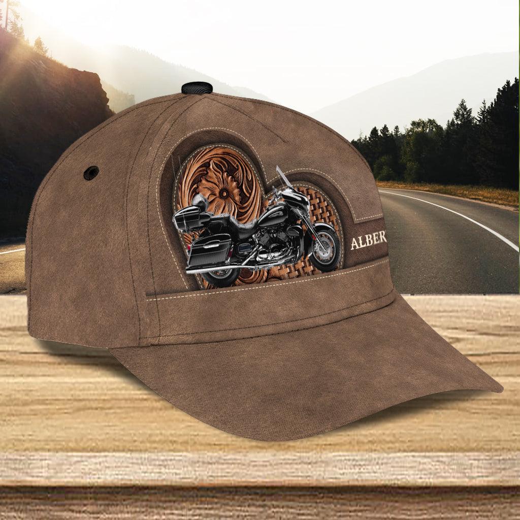 Motorcycle Brown Floral Heart Personalized Classic Cap, Personalized Gift for Motorcycle Lovers, Motorcycle Riders Trucker Hats Custom Hats Gifts For Men & Women