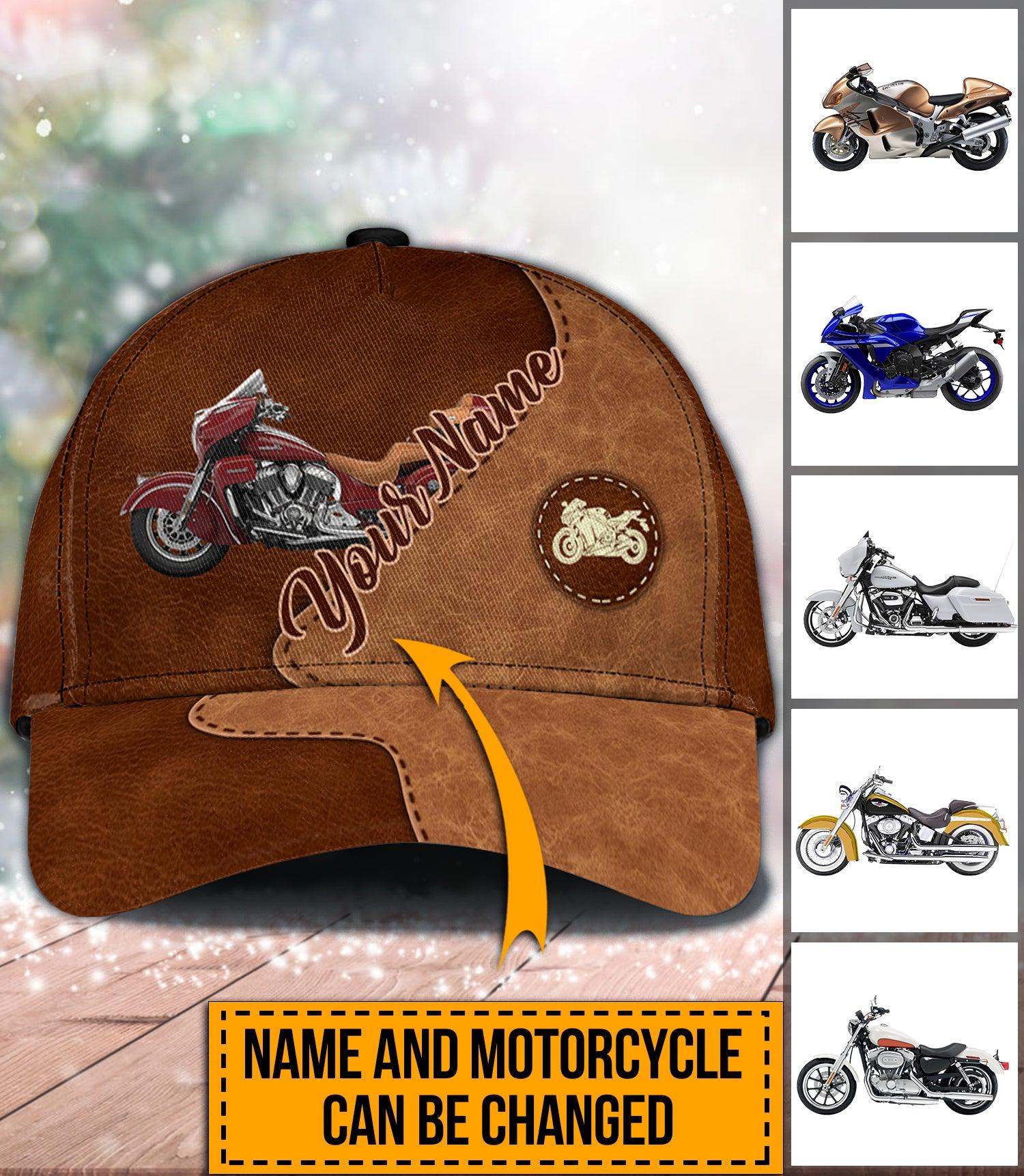 Motorcycle Brown Leather Pattern Personalized Classic Cap, Personalized Gift for Motorcycle Lovers, Motorcycle Riders Trucker Hats Custom Hats Gifts For Men & Women