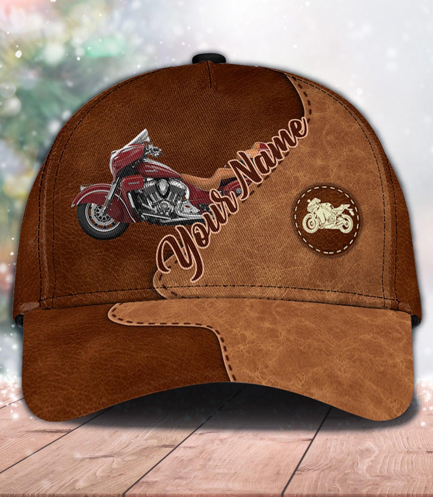 Motorcycle Brown Leather Pattern Personalized Classic Cap, Personalized Gift for Motorcycle Lovers, Motorcycle Riders Trucker Hats Custom Hats Gifts For Men & Women