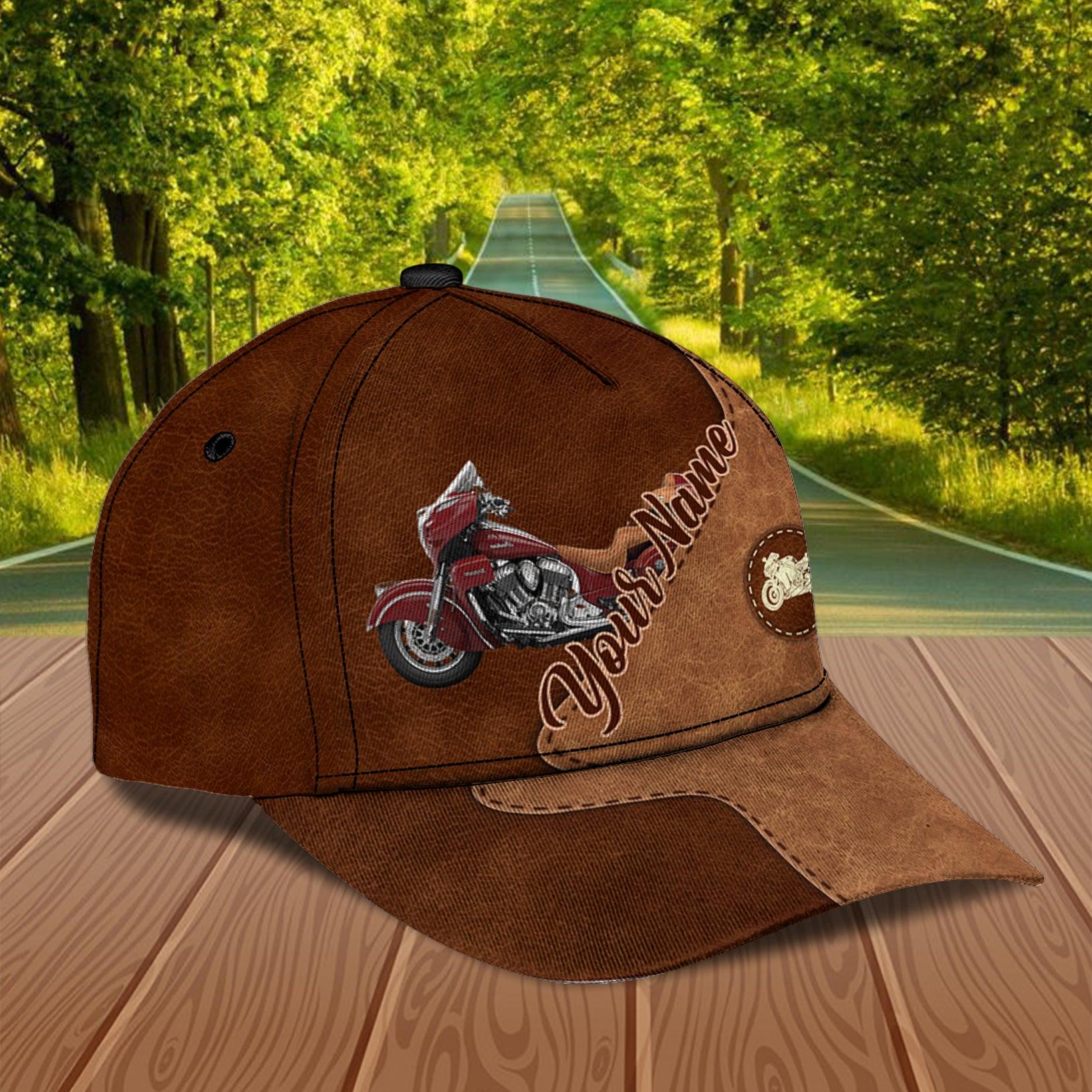 Motorcycle Brown Leather Pattern Personalized Classic Cap, Personalized Gift for Motorcycle Lovers, Motorcycle Riders Trucker Hats Custom Hats Gifts For Men & Women