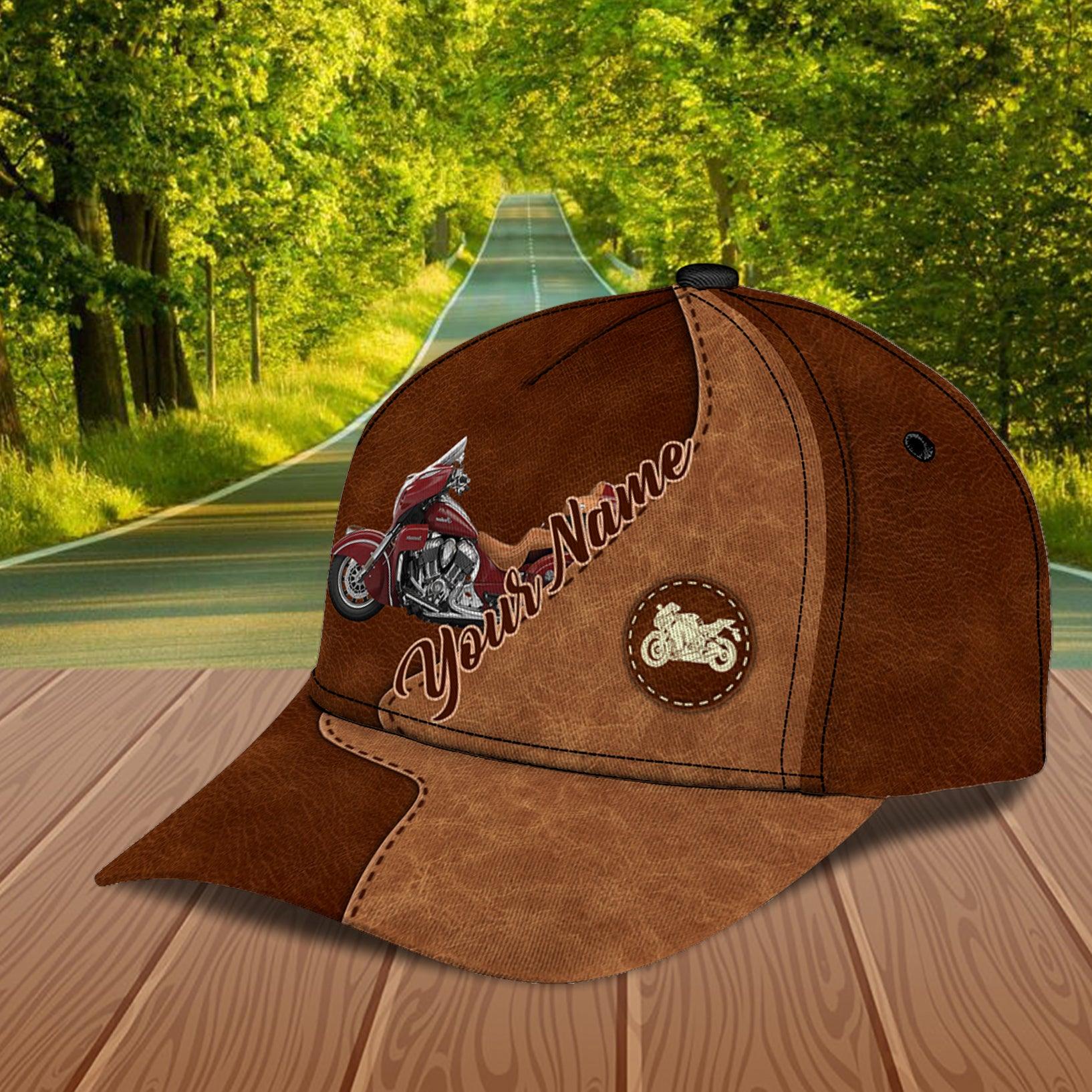 Motorcycle Brown Leather Pattern Personalized Classic Cap, Personalized Gift for Motorcycle Lovers, Motorcycle Riders Trucker Hats Custom Hats Gifts For Men & Women