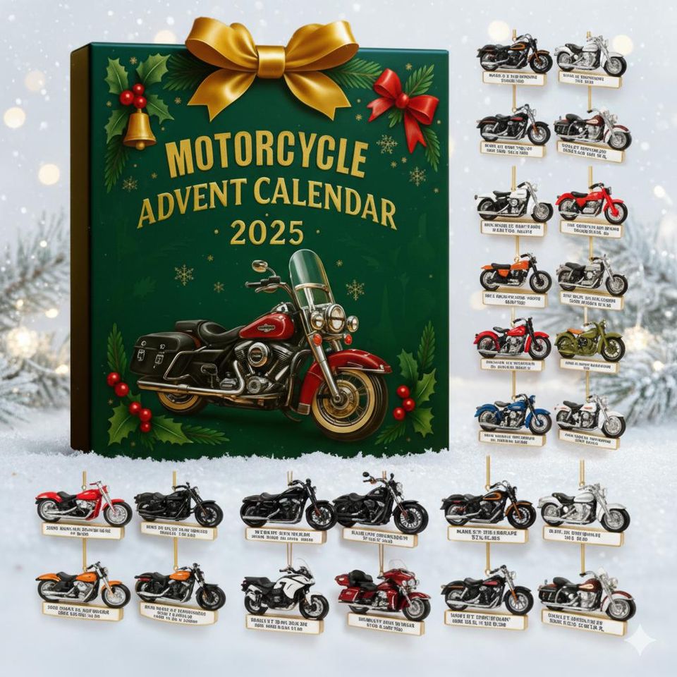 Motorcycle Collection 24 Acrylic Ornaments Set, Classic Bike Christmas Tree Hanging Decor