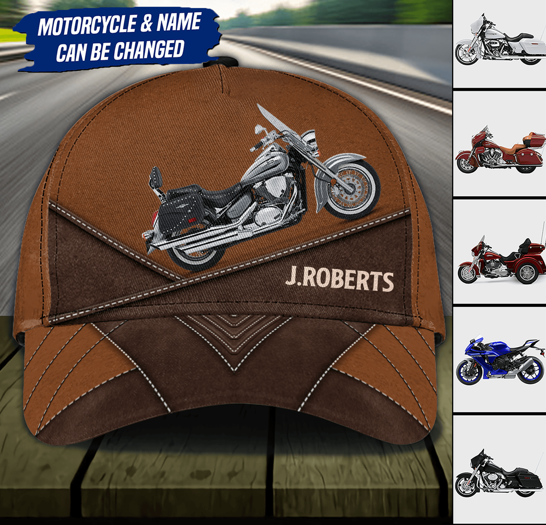 Motorcycle Dark Brown Details Personalized Cap, Personalized Gift for Motorcycle Lovers, Motorcycle Riders Trucker Hats Custom Hats Gifts For Men & Women