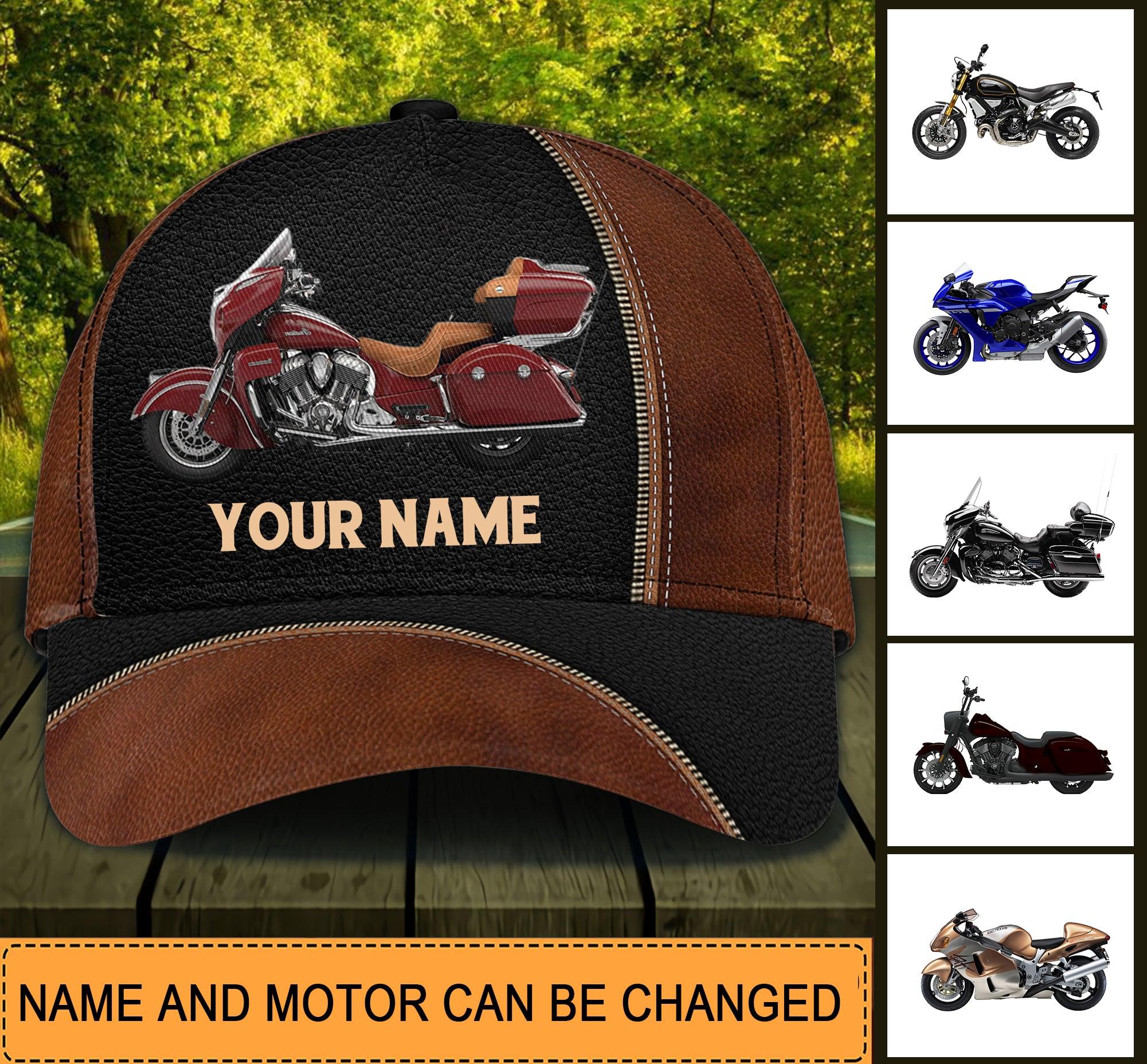 Motorcycle Dark Brown With Zippers Personalized Classic Cap, Personalized Gift for Motorcycle Lovers, Motorcycle Riders Trucker Hats Custom Hats Gifts For Men & Women