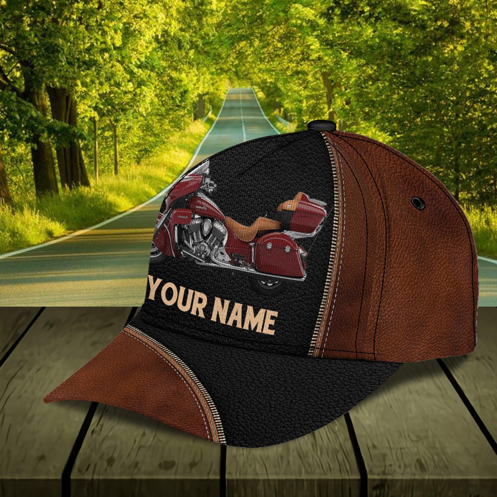 Motorcycle Dark Brown With Zippers Personalized Classic Cap, Personalized Gift for Motorcycle Lovers, Motorcycle Riders Trucker Hats Custom Hats Gifts For Men & Women